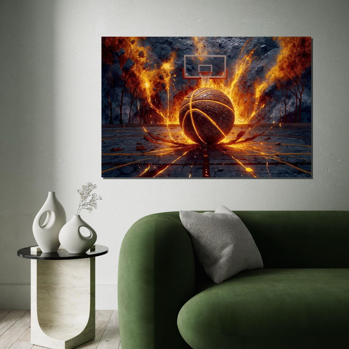 Fiery Basketball Canvas, Basketball Explosion Art, Sports Wall Art, Dynamic Sports Poster, Wall Art Canvas Design, Ready To Hang