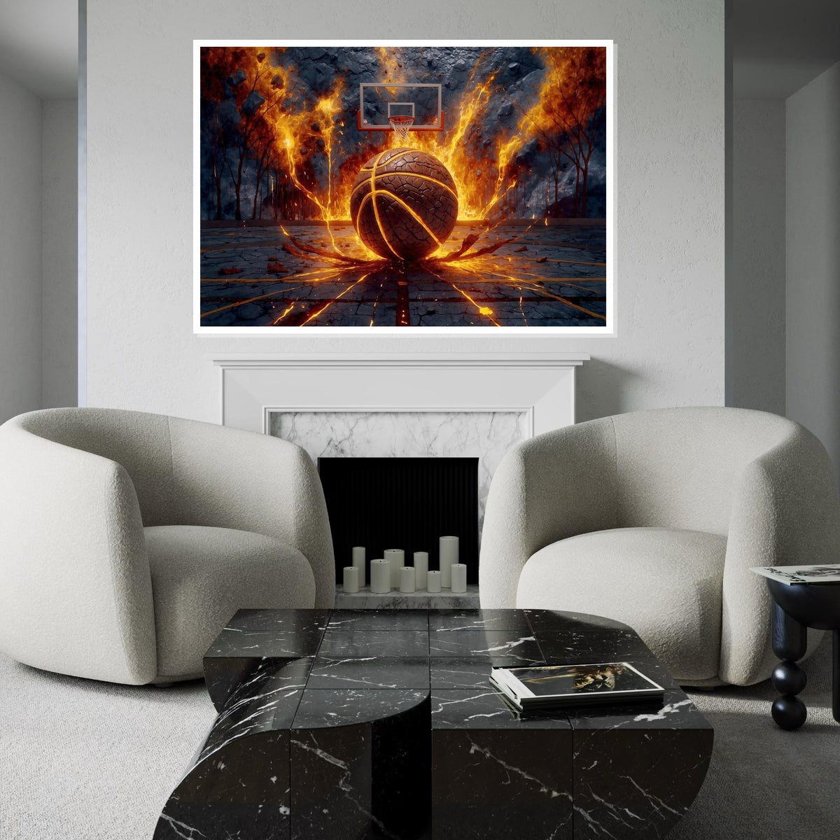 Fiery Basketball Canvas, Basketball Explosion Art, Sports Wall Art, Dynamic Sports Poster, Wall Art Canvas Design, Ready To Hang