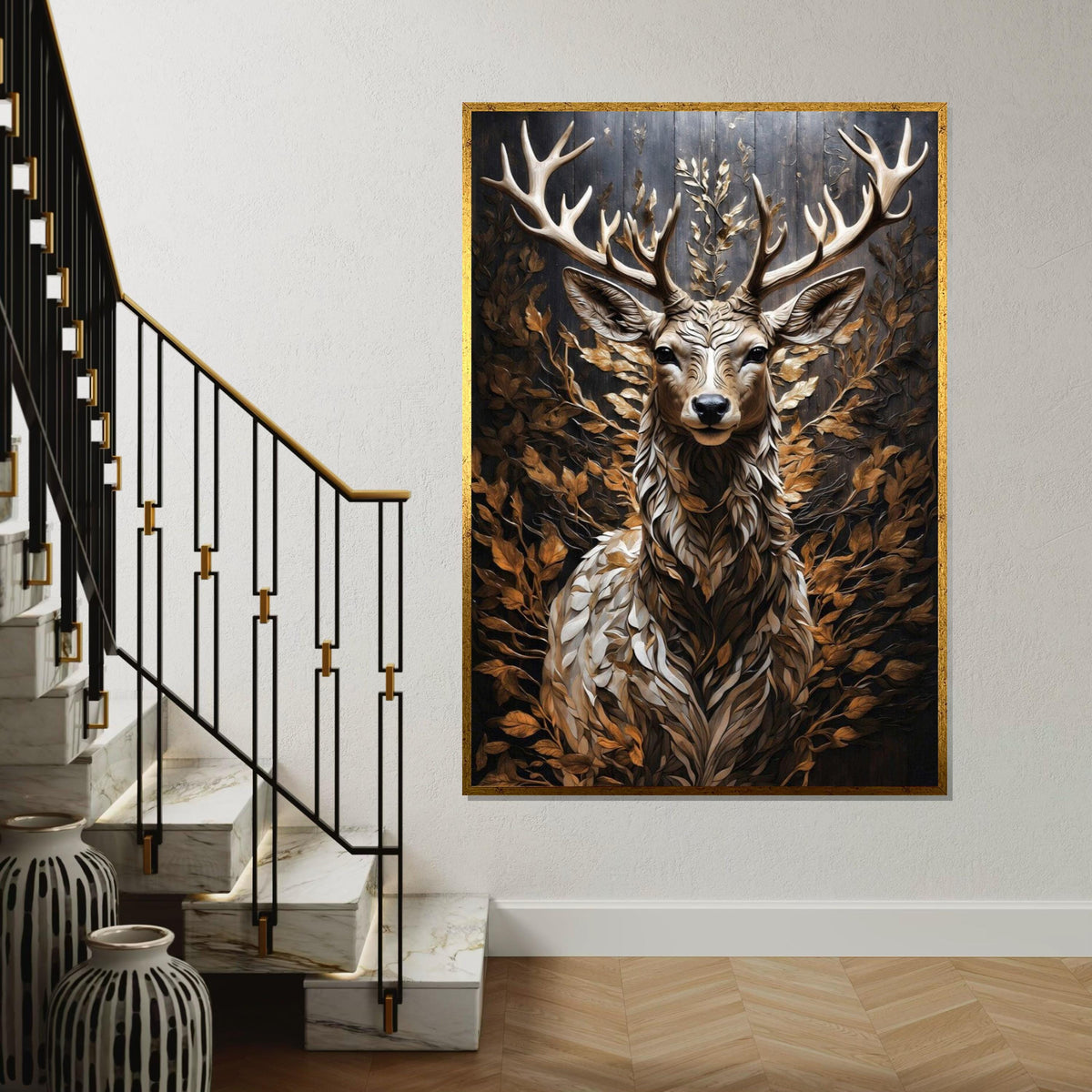 Majestic Stag Canvas, Deer Wall Art, Woodland Animal Print, Autumn Leaves Decor, Wall Art Canvas Design, Ready To Hang Decoration