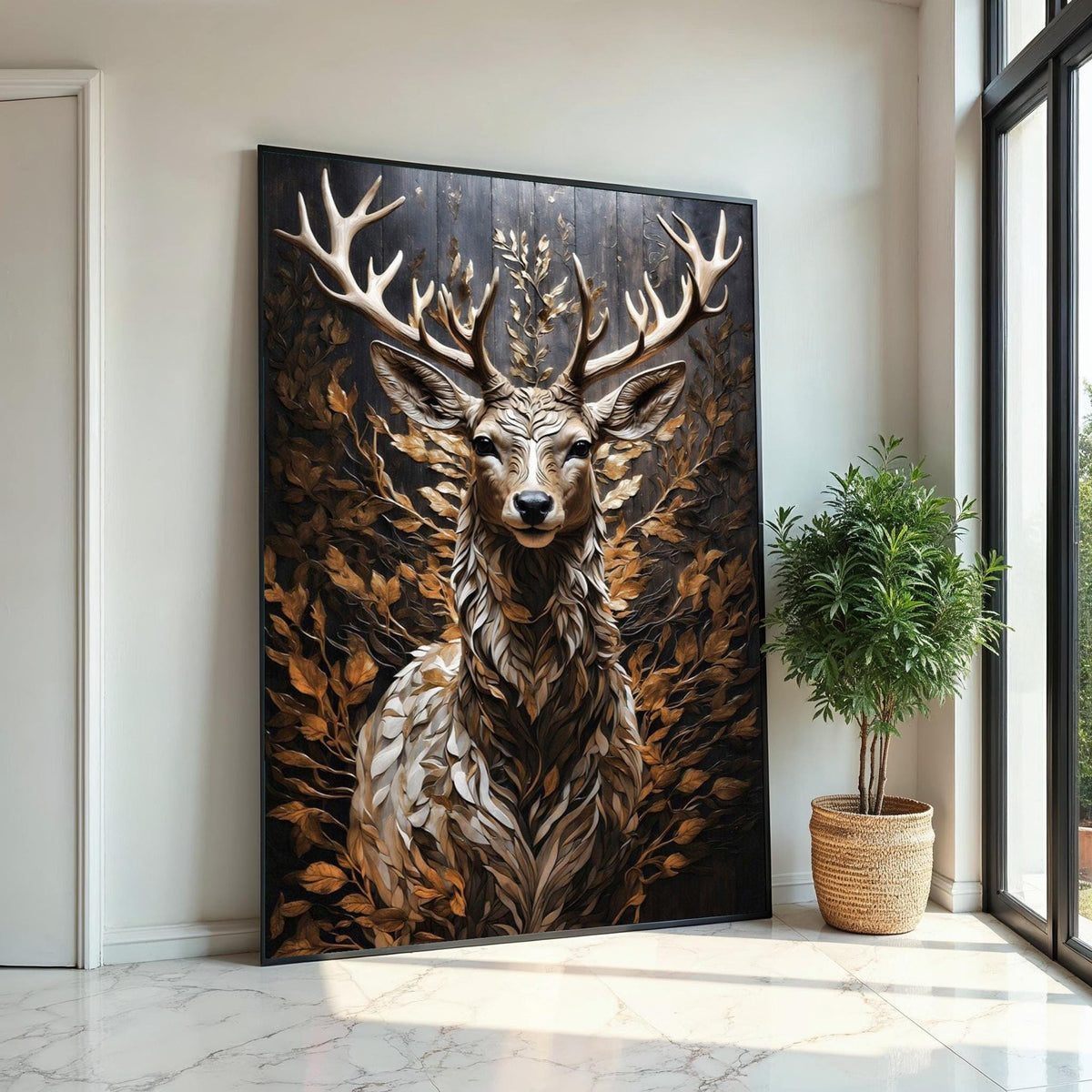 Majestic Stag Canvas, Deer Wall Art, Woodland Animal Print, Autumn Leaves Decor, Wall Art Canvas Design, Ready To Hang Decoration