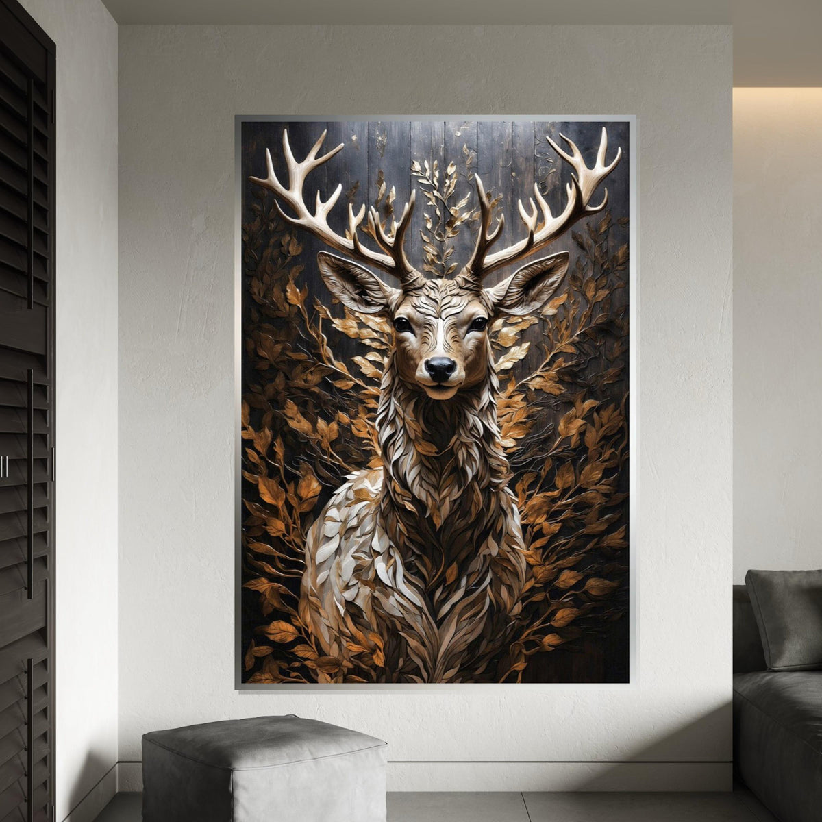 Majestic Stag Canvas, Deer Wall Art, Woodland Animal Print, Autumn Leaves Decor, Wall Art Canvas Design, Ready To Hang Decoration