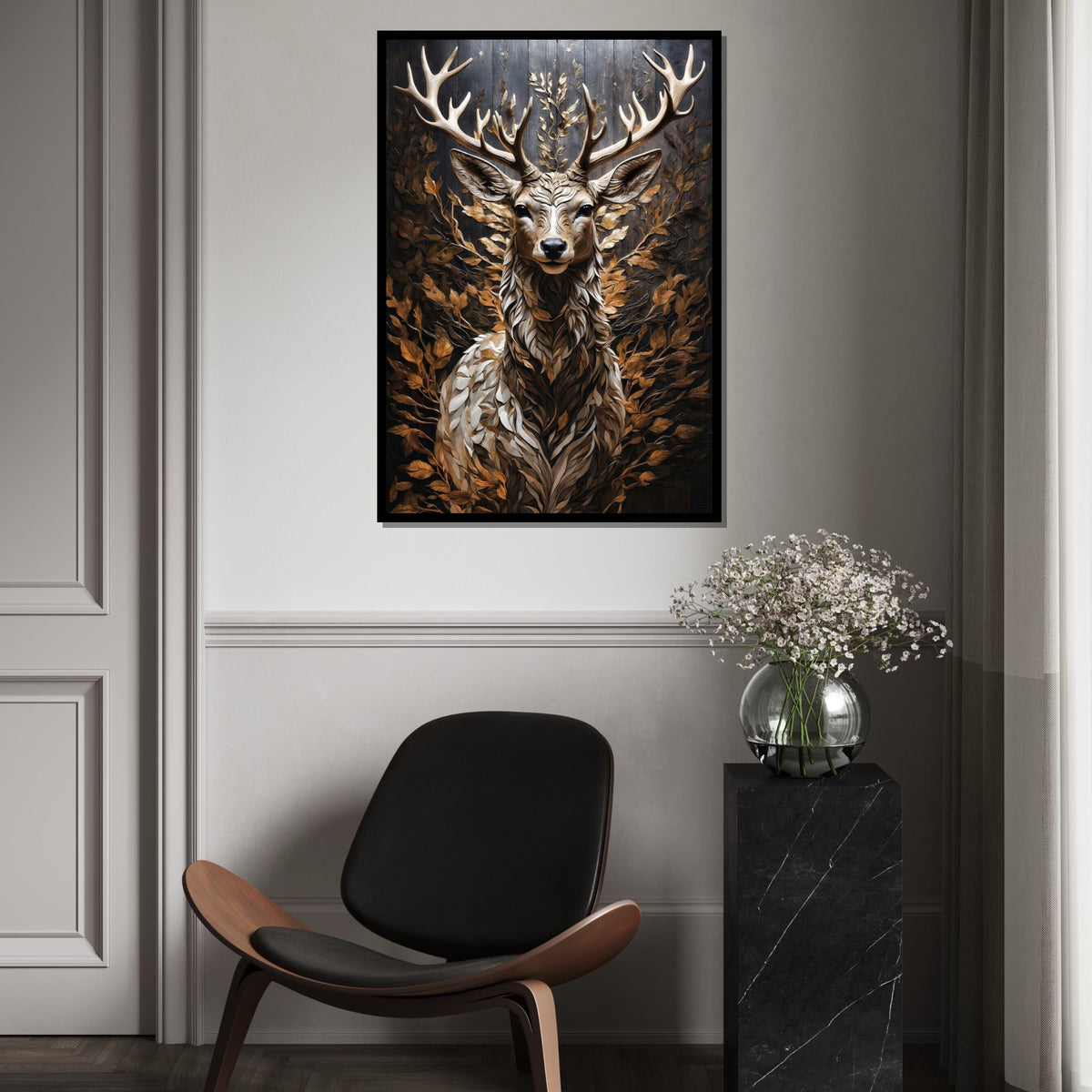Majestic Stag Canvas, Deer Wall Art, Woodland Animal Print, Autumn Leaves Decor, Wall Art Canvas Design, Ready To Hang Decoration