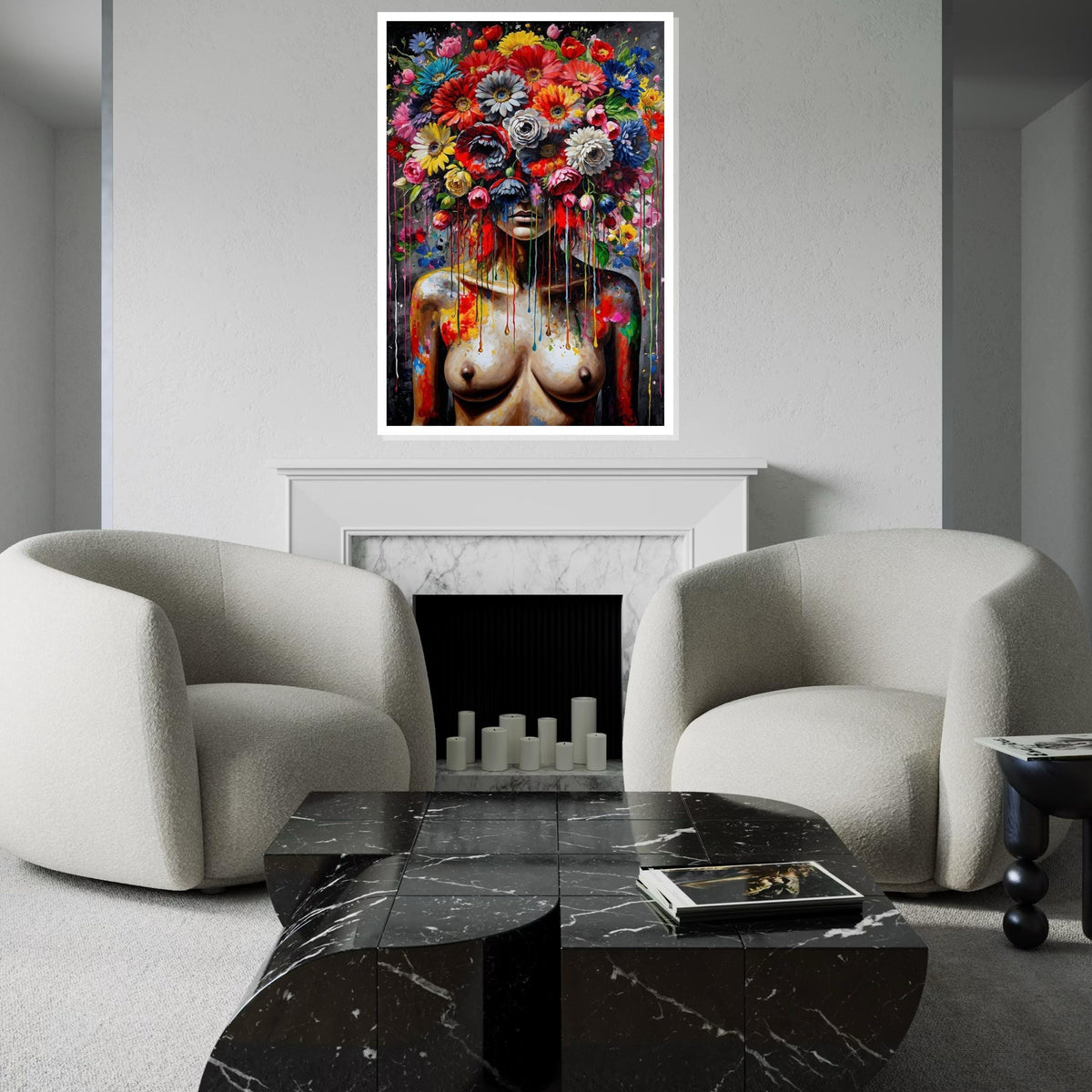 Floral Fusion Canvas, Flower Head Woman, Multicolor Abstract Art, Wall Art Canvas Design, Ready To Hang Decoration