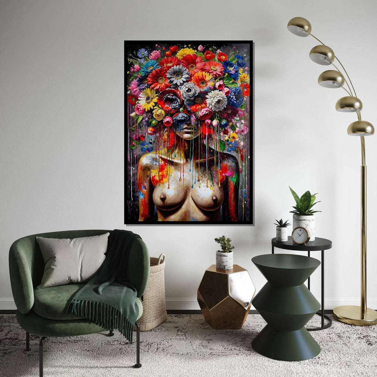 Floral Fusion Canvas, Flower Head Woman, Multicolor Abstract Art, Wall Art Canvas Design, Ready To Hang Decoration