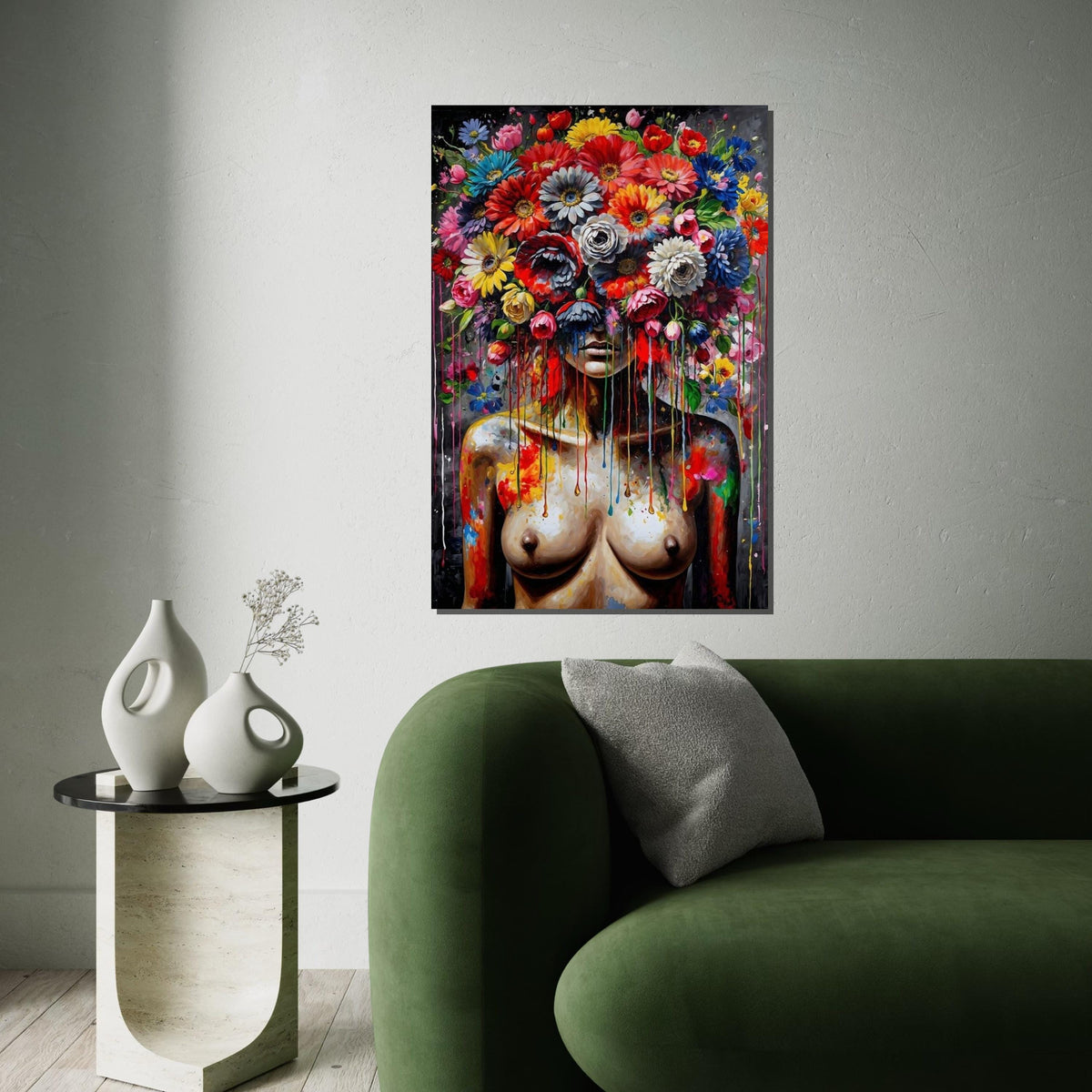 Floral Fusion Canvas, Flower Head Woman, Multicolor Abstract Art, Wall Art Canvas Design, Ready To Hang Decoration