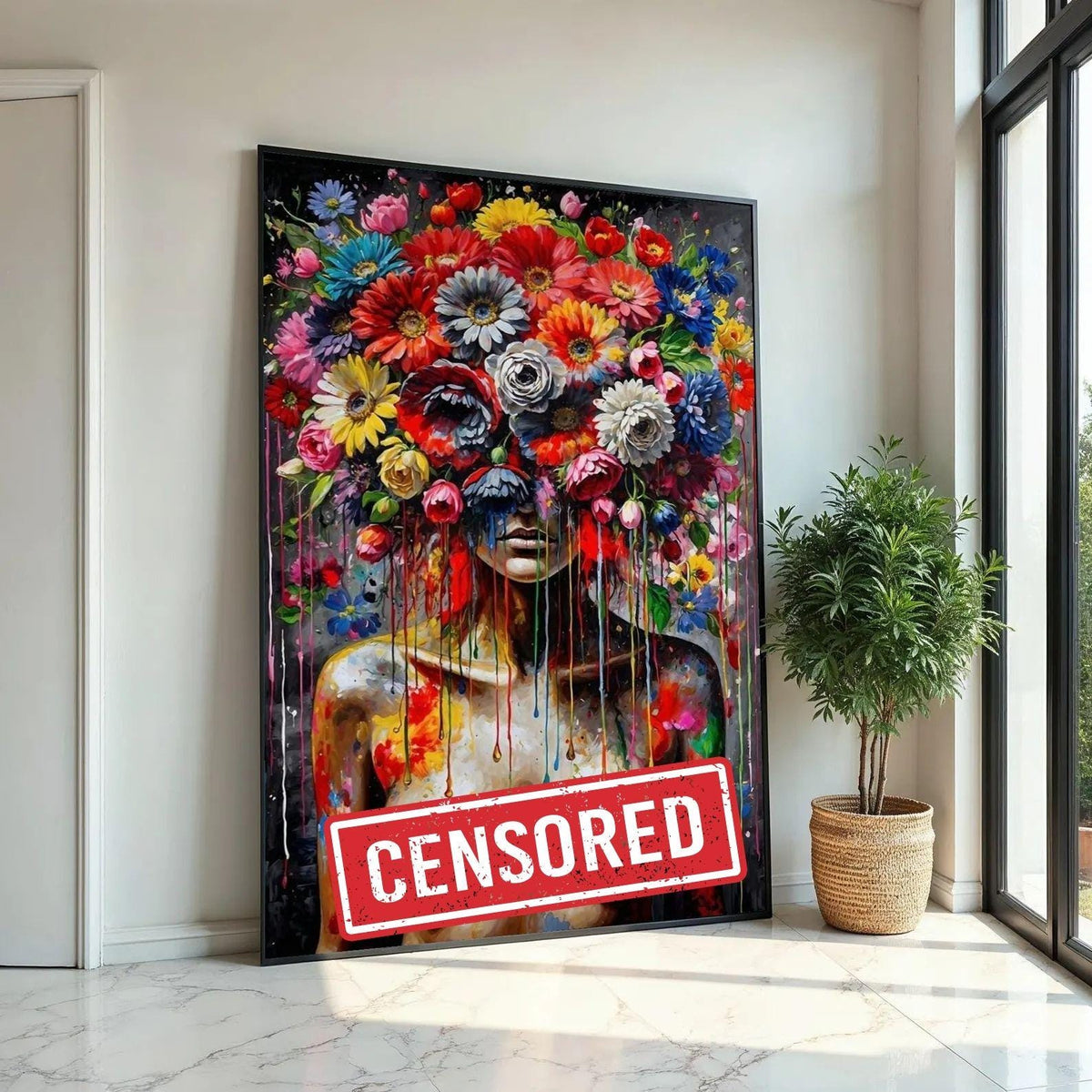 Floral Fusion Canvas, Flower Head Woman, Multicolor Abstract Art, Wall Art Canvas Design, Ready To Hang Decoration