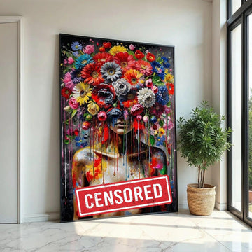 Floral Fusion Canvas, Flower Head Woman, Multicolor Abstract Art, Wall Art Canvas Design, Ready To Hang Decoration