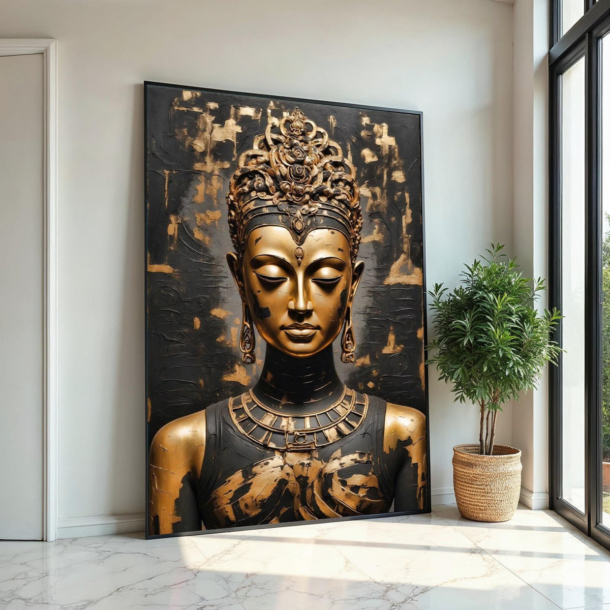 Golden Buddha Canvas, Buddha Art Print, Spiritual Wall Art, Black and Gold Canvas, Zen Home Decor, Wall Art Canvas Design, Ready to Hang