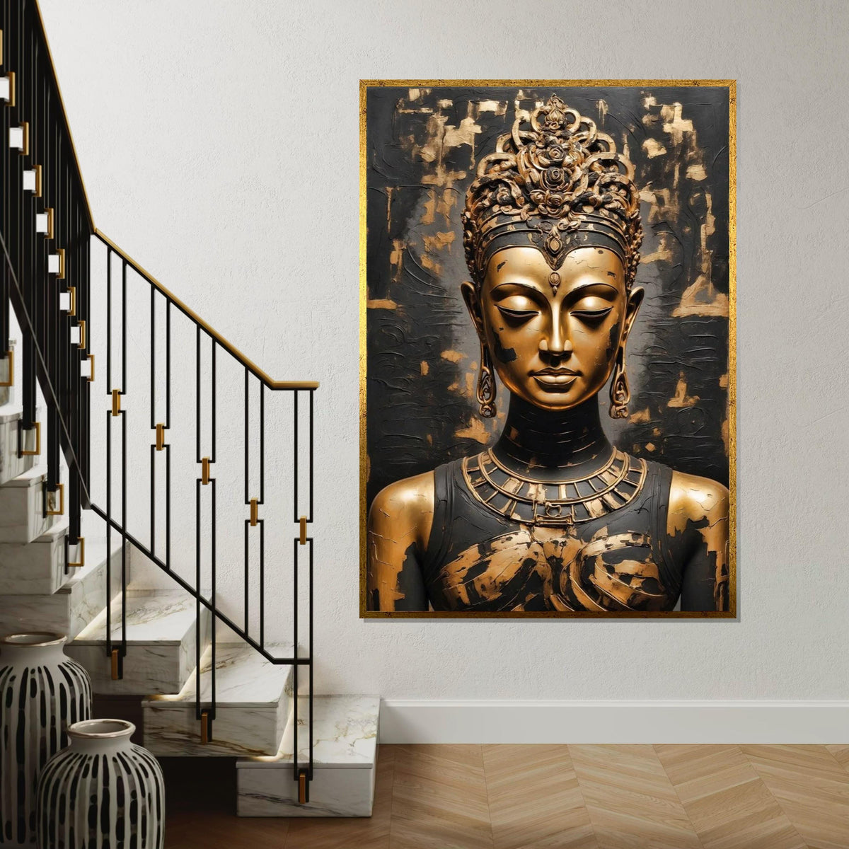 Golden Buddha Canvas, Buddha Art Print, Spiritual Wall Art, Black and Gold Canvas, Zen Home Decor, Wall Art Canvas Design, Ready to Hang