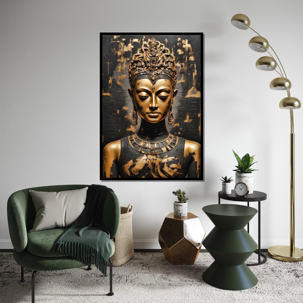 Golden Buddha Canvas, Buddha Art Print, Spiritual Wall Art, Black and Gold Canvas, Zen Home Decor, Wall Art Canvas Design, Ready to Hang