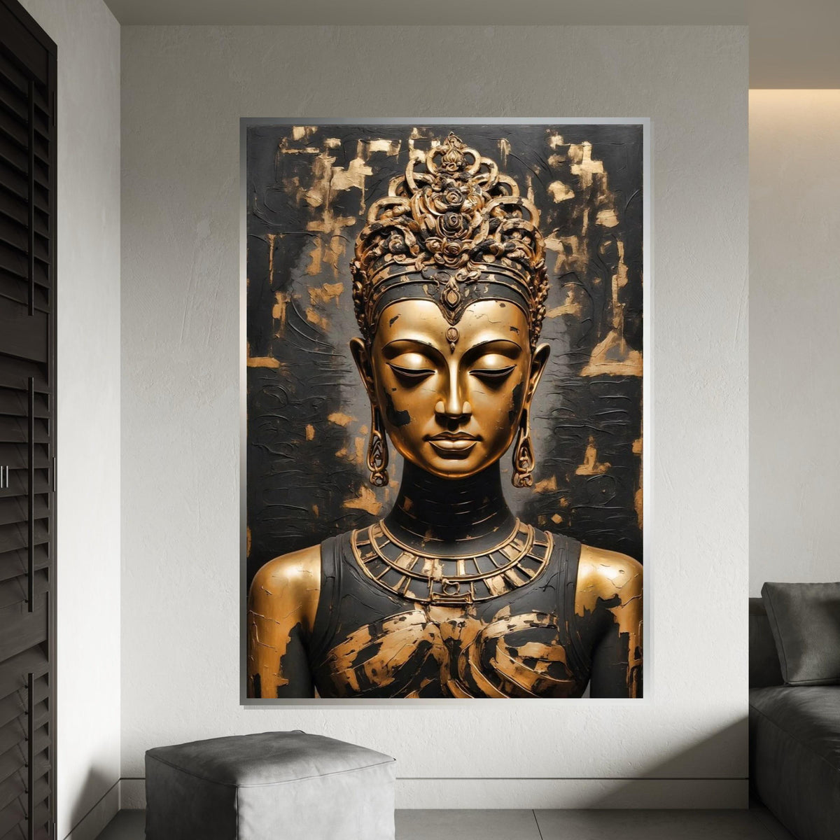 Golden Buddha Canvas, Buddha Art Print, Spiritual Wall Art, Black and Gold Canvas, Zen Home Decor, Wall Art Canvas Design, Ready to Hang