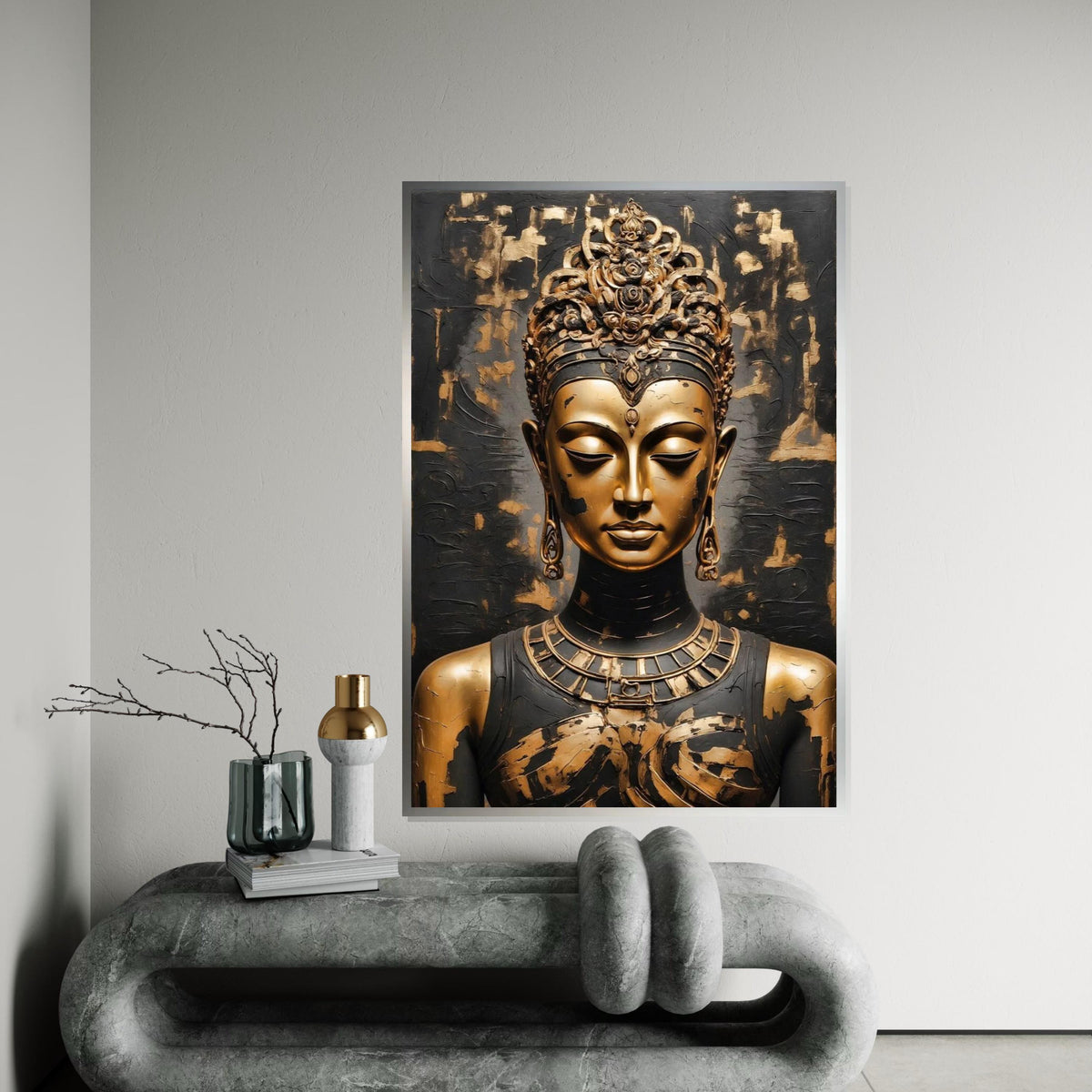 Golden Buddha Canvas, Buddha Art Print, Spiritual Wall Art, Black and Gold Canvas, Zen Home Decor, Wall Art Canvas Design, Ready to Hang