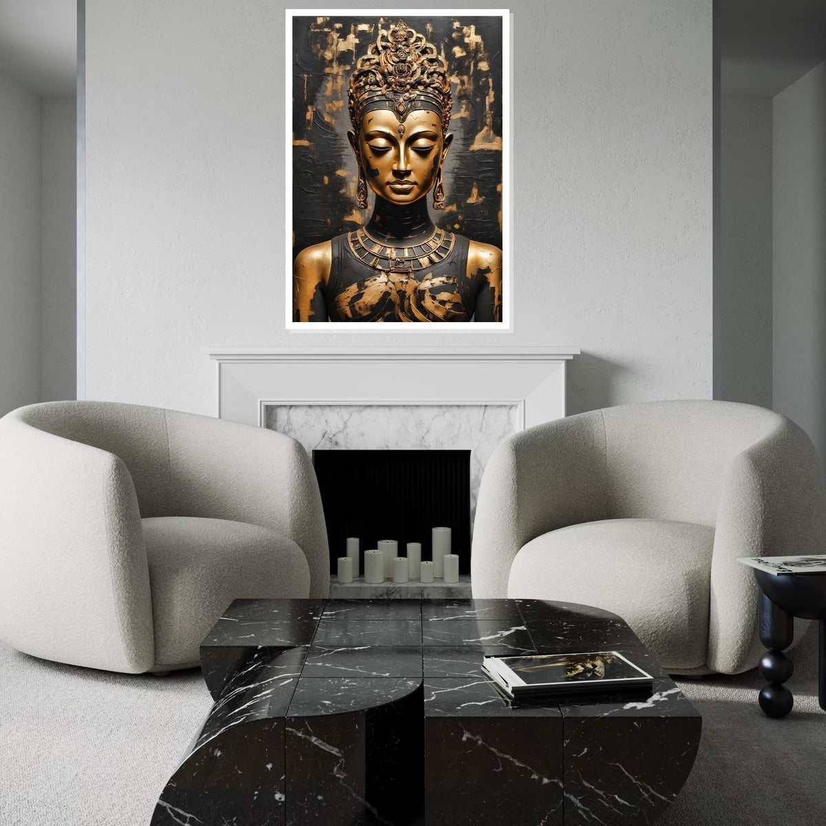 Golden Buddha Canvas, Buddha Art Print, Spiritual Wall Art, Black and Gold Canvas, Zen Home Decor, Wall Art Canvas Design, Ready to Hang