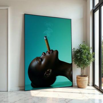 Woman Canvas, Woman with Cigar Art, Afro Wall Decor, Print Canvas Portrait Print, Wall Art Canvas Design, Ready To Hang Decoration