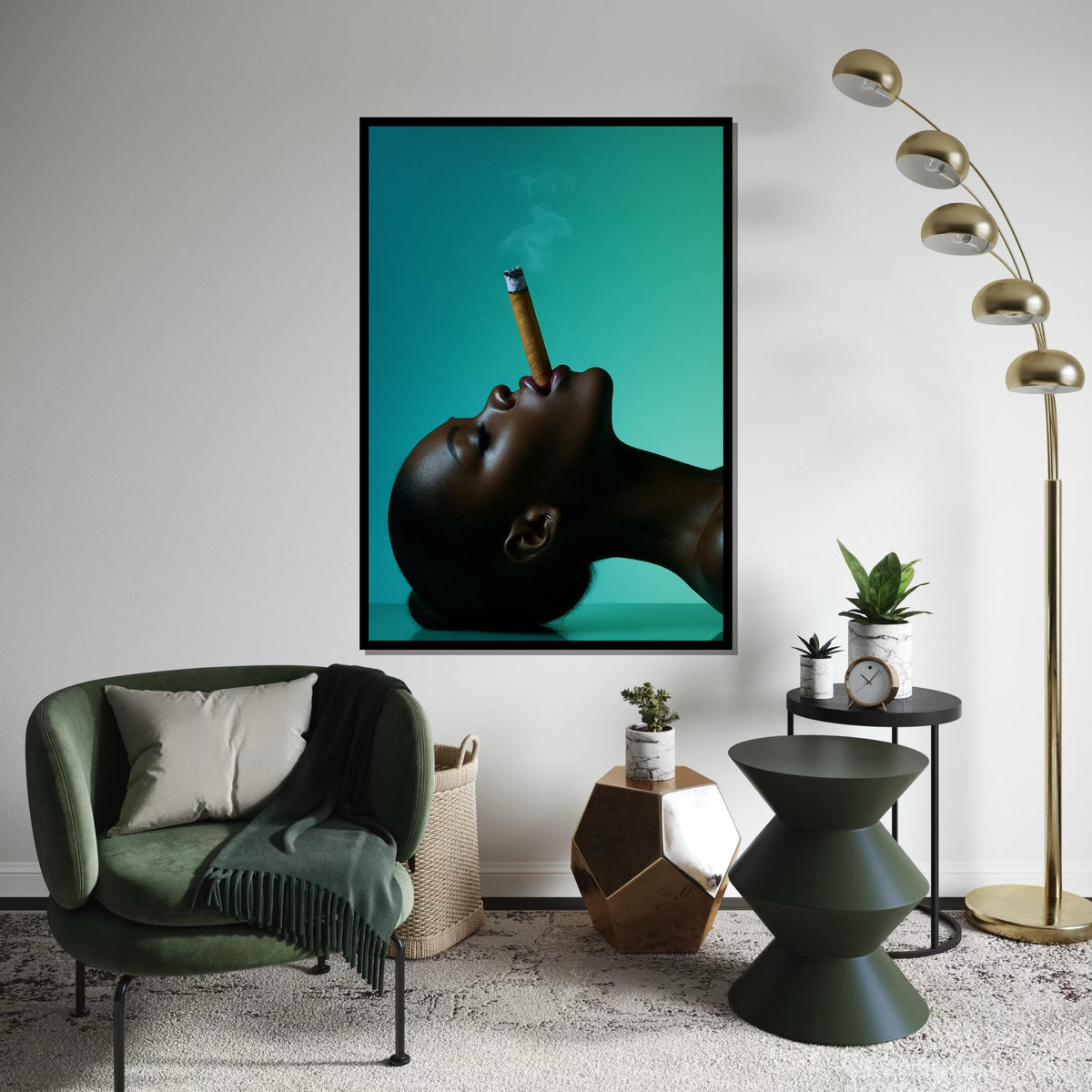 Woman Canvas, Woman with Cigar Art, Afro Wall Decor, Print Canvas Portrait Print, Wall Art Canvas Design, Ready To Hang Decoration