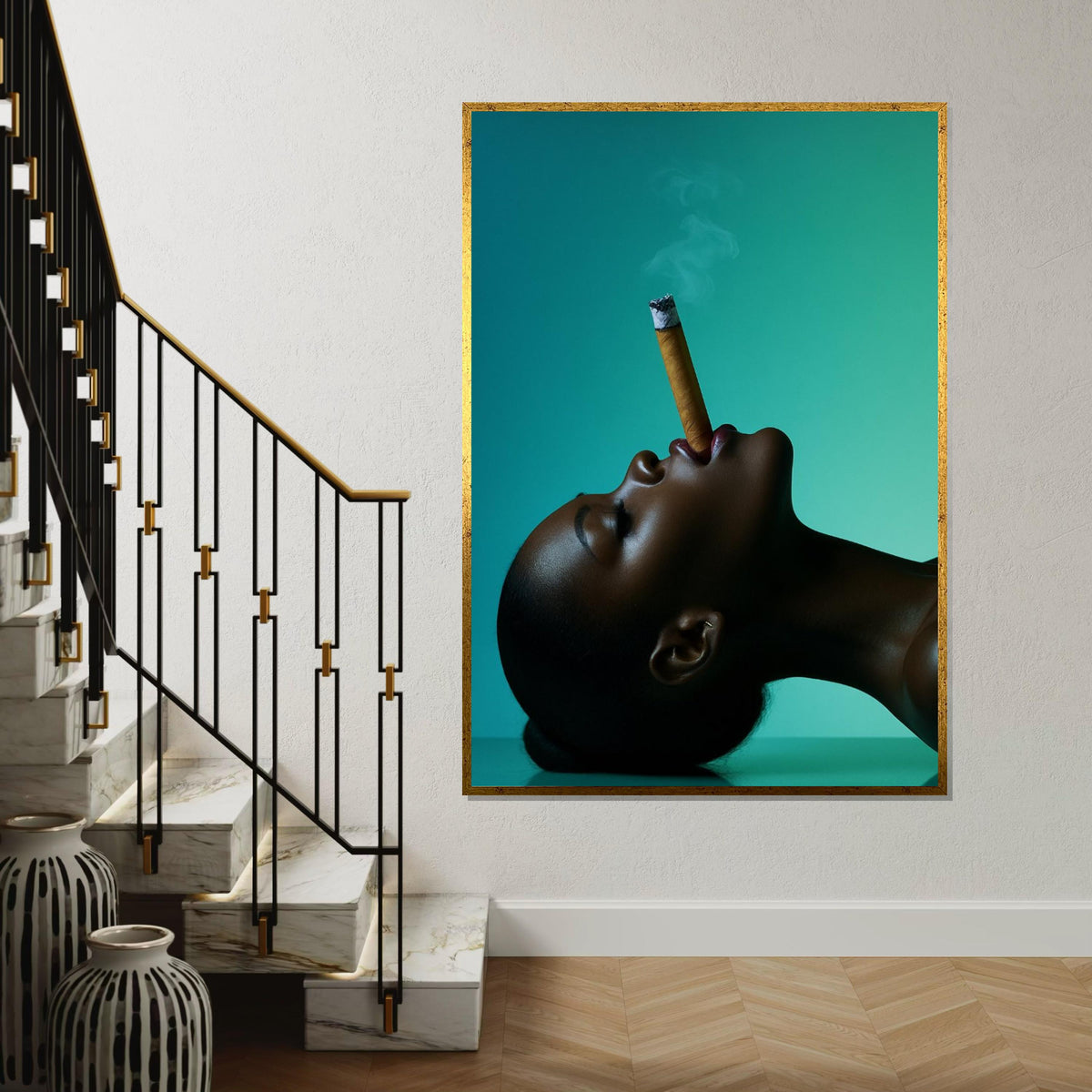 Woman Canvas, Woman with Cigar Art, Afro Wall Decor, Print Canvas Portrait Print, Wall Art Canvas Design, Ready To Hang Decoration