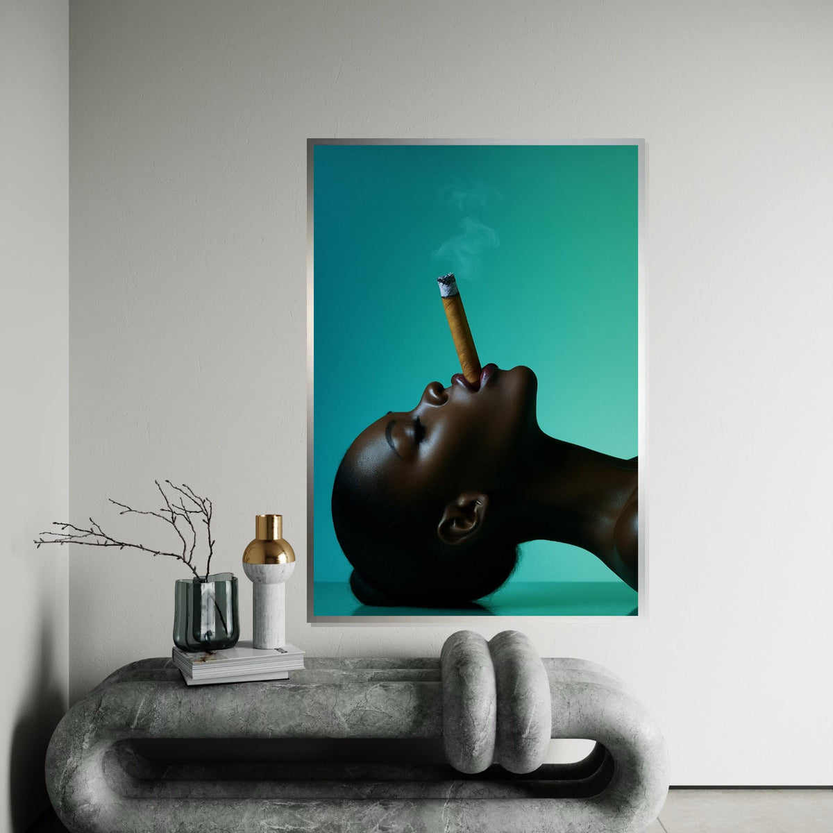 Woman Canvas, Woman with Cigar Art, Afro Wall Decor, Print Canvas Portrait Print, Wall Art Canvas Design, Ready To Hang Decoration