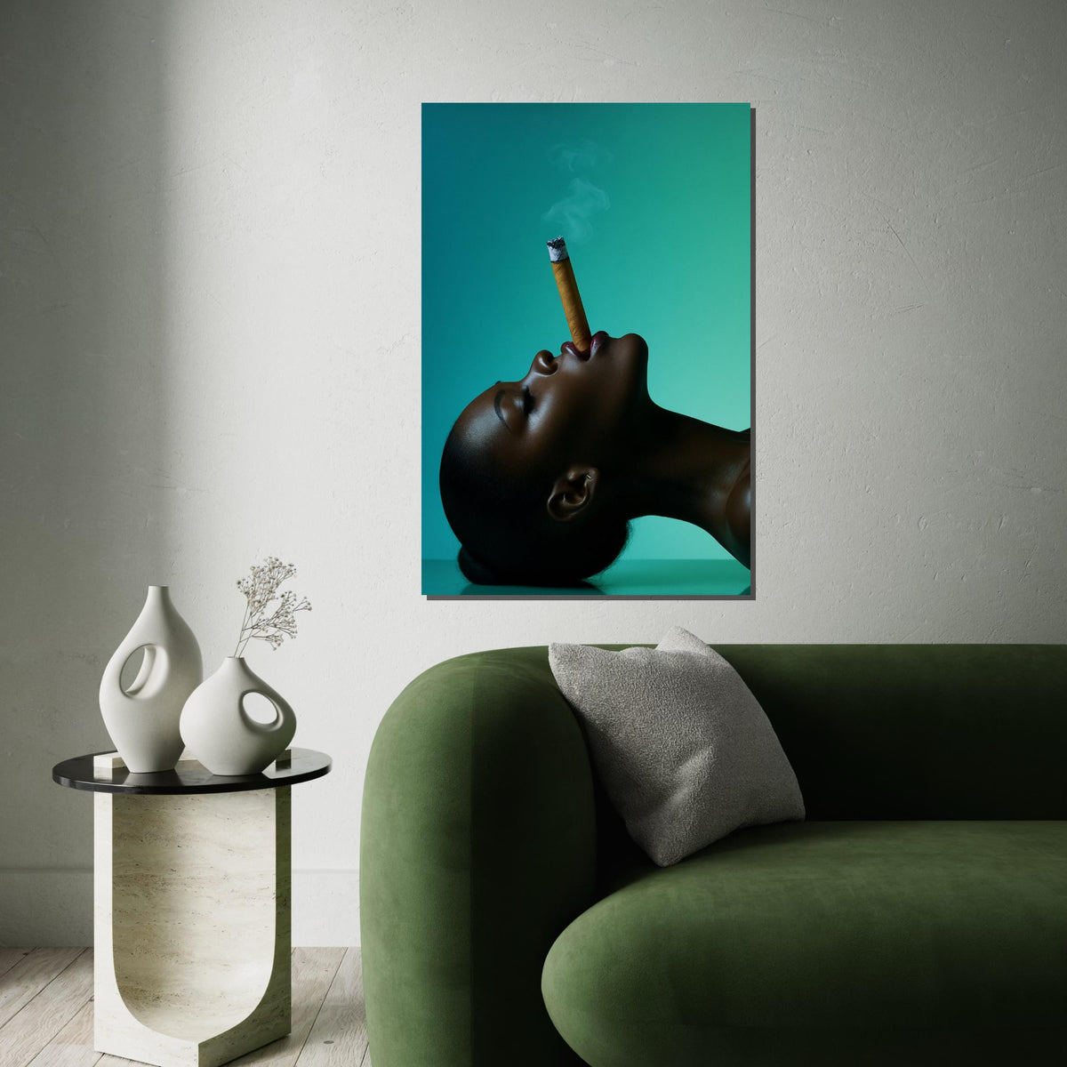 Woman Canvas, Woman with Cigar Art, Afro Wall Decor, Print Canvas Portrait Print, Wall Art Canvas Design, Ready To Hang Decoration