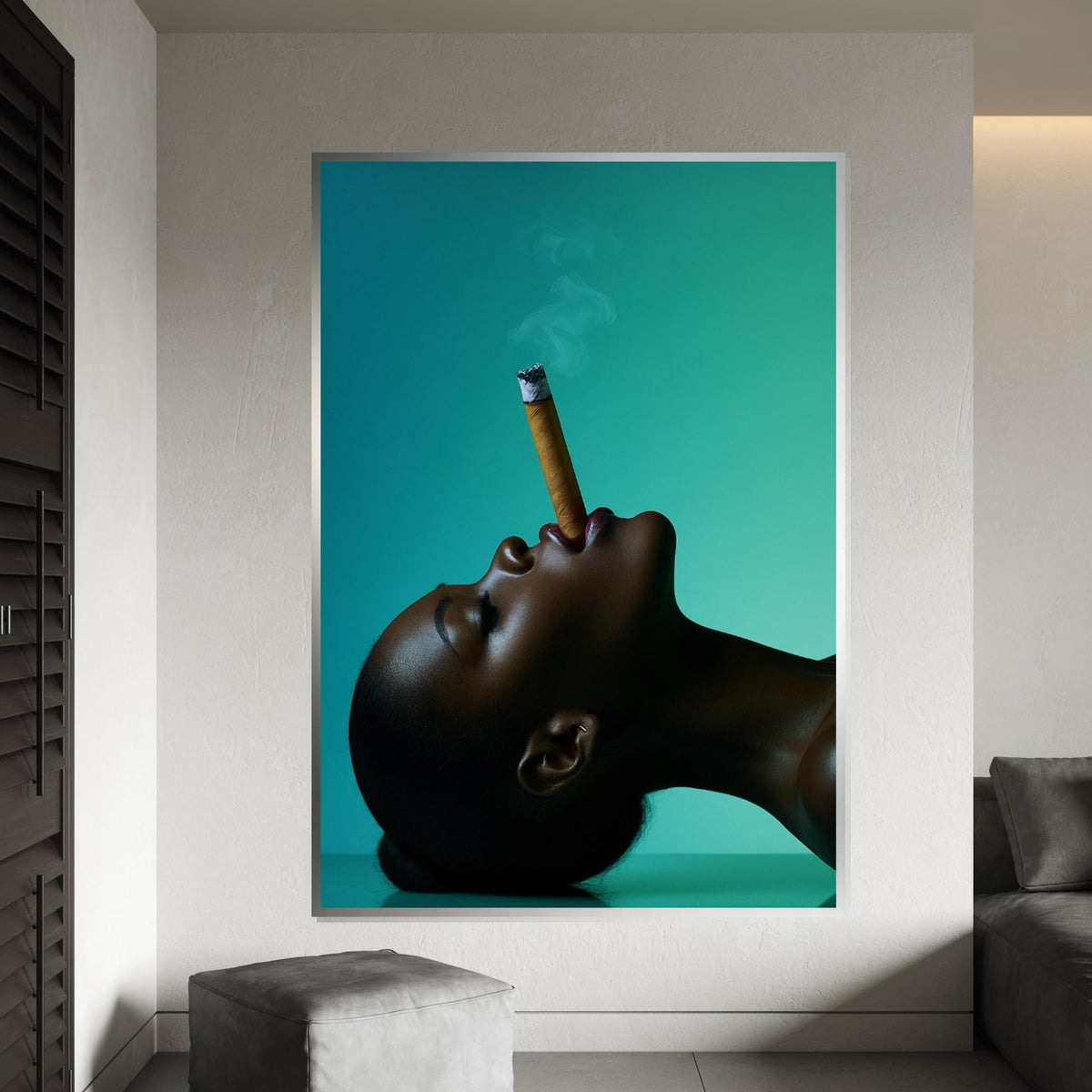 Woman Canvas, Woman with Cigar Art, Afro Wall Decor, Print Canvas Portrait Print, Wall Art Canvas Design, Ready To Hang Decoration