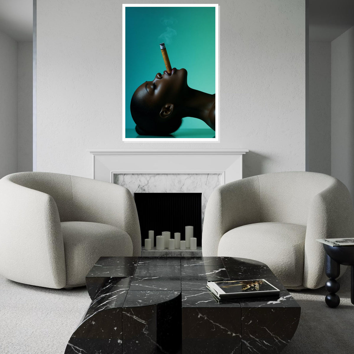Woman Canvas, Woman with Cigar Art, Afro Wall Decor, Print Canvas Portrait Print, Wall Art Canvas Design, Ready To Hang Decoration
