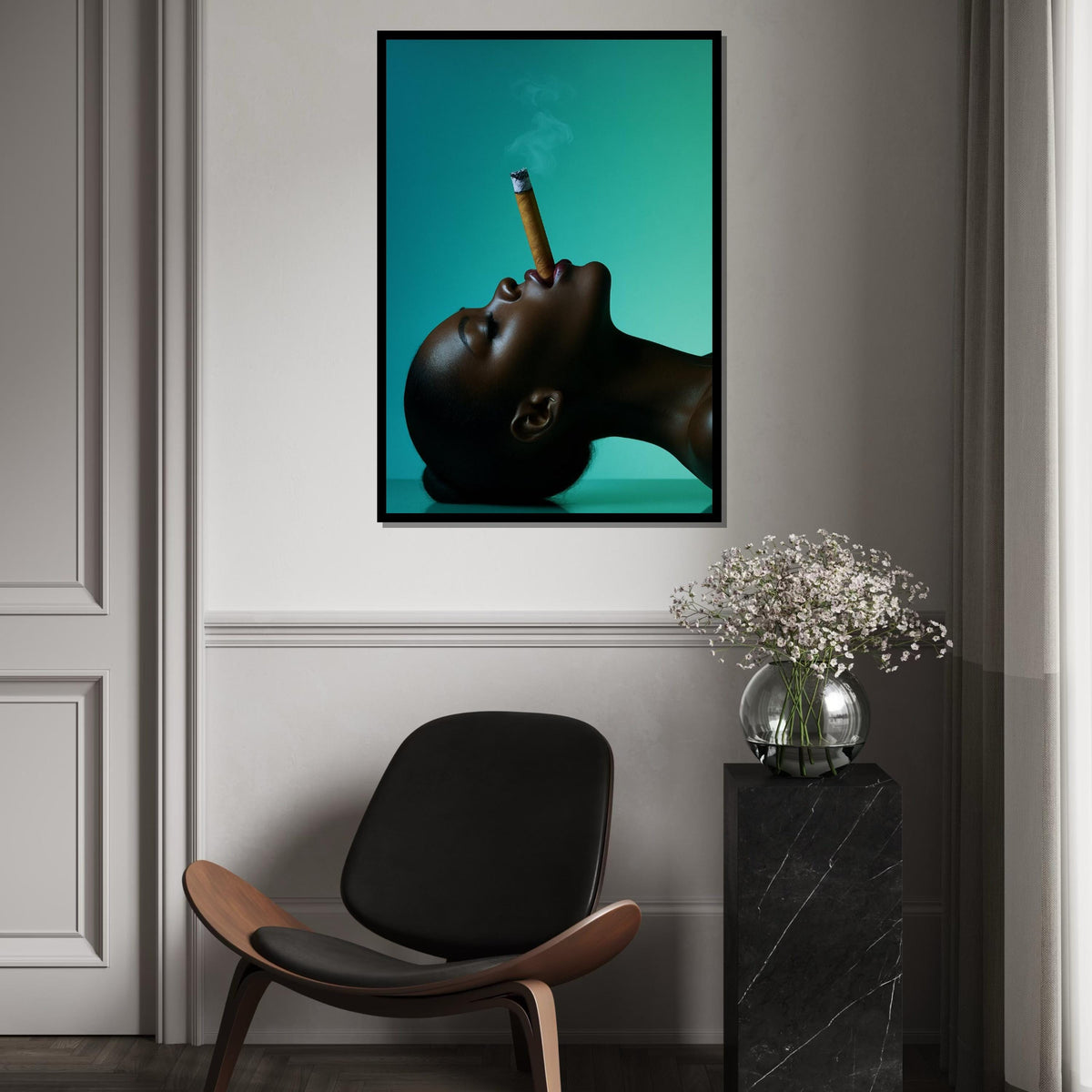 Woman Canvas, Woman with Cigar Art, Afro Wall Decor, Print Canvas Portrait Print, Wall Art Canvas Design, Ready To Hang Decoration
