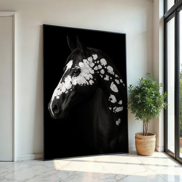 Print Canvas, Abstract Horse Canvas, Black and White Horse Art, Spotted Horse Wall Print, Animal Canvas Design, Ready to Hang Decoration
