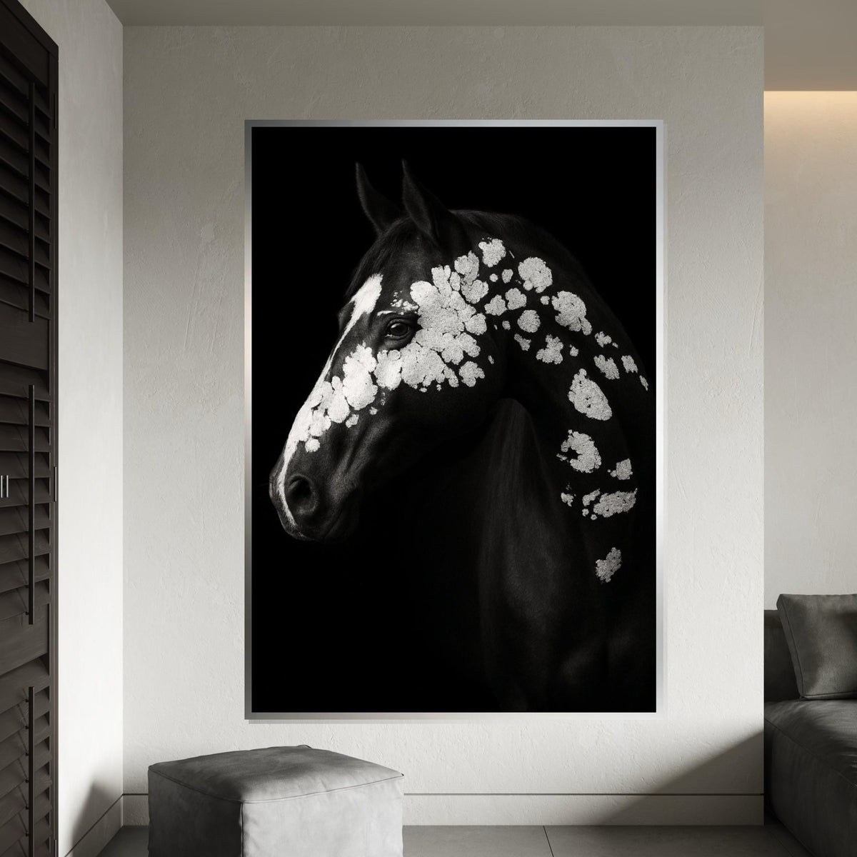 Print Canvas, Abstract Horse Canvas, Black and White Horse Art, Spotted Horse Wall Print, Animal Canvas Design, Ready to Hang Decoration