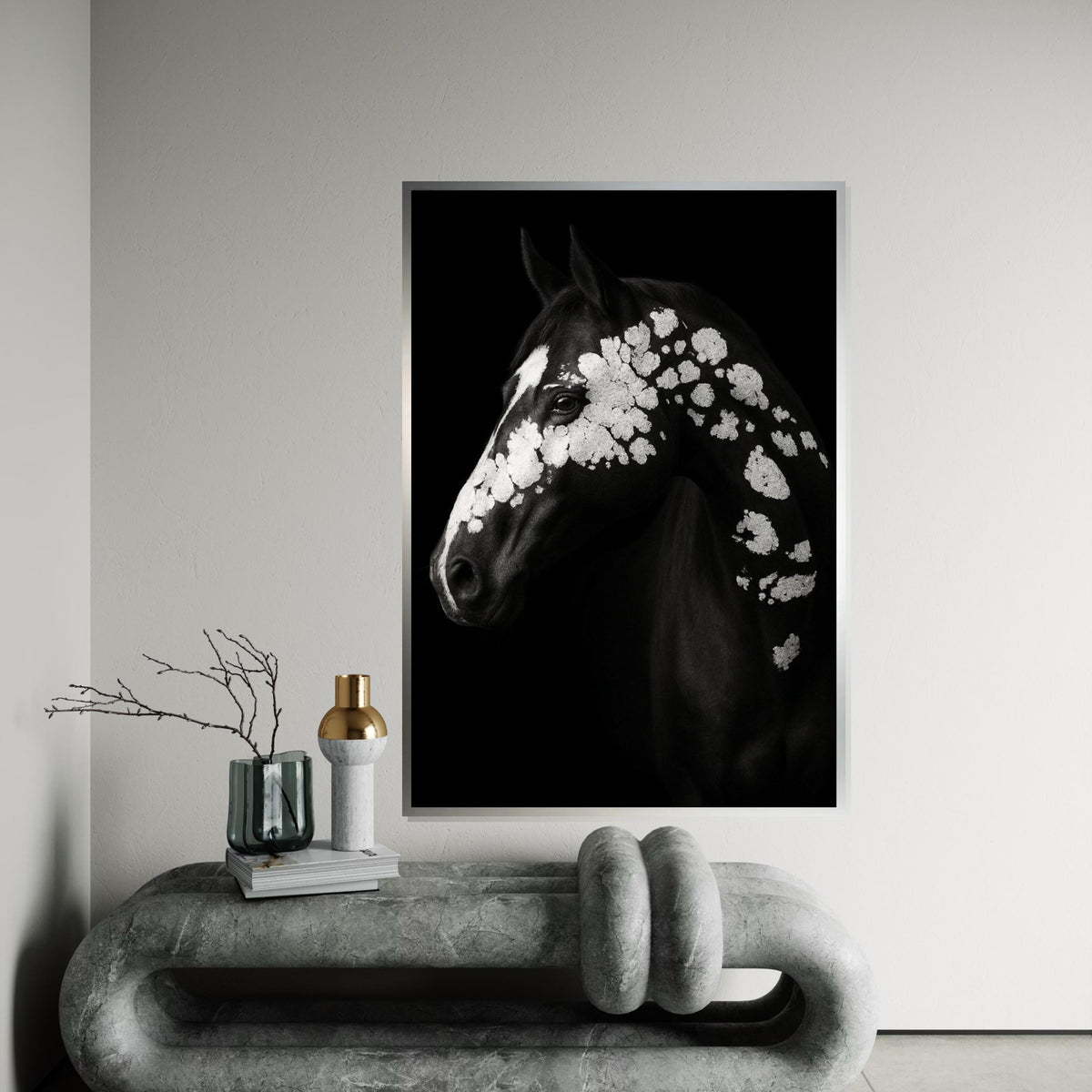 Print Canvas, Abstract Horse Canvas, Black and White Horse Art, Spotted Horse Wall Print, Animal Canvas Design, Ready to Hang Decoration