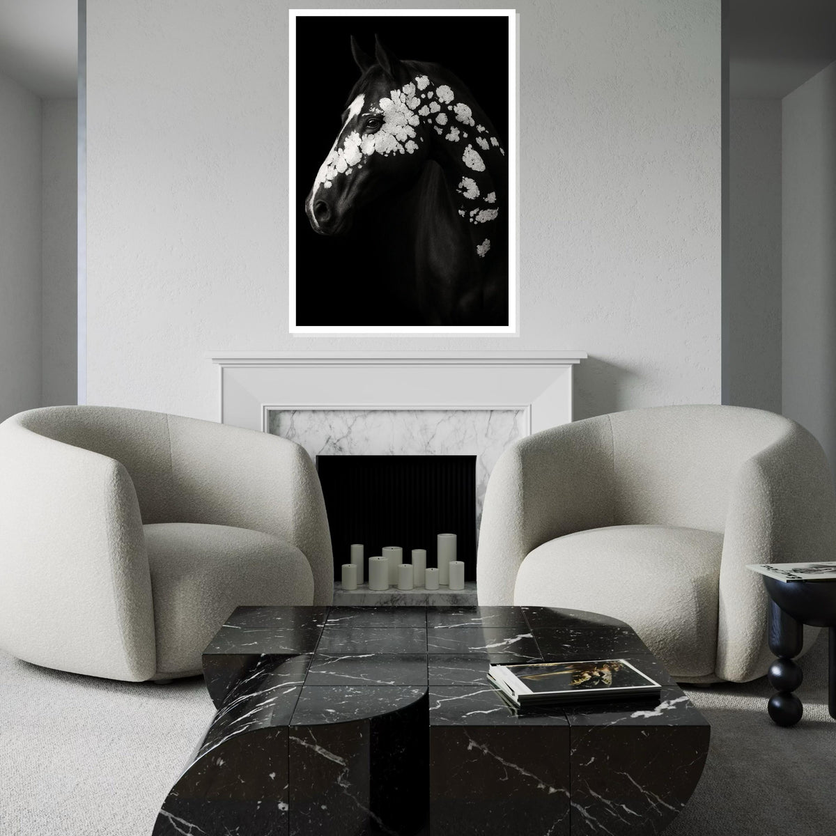 Print Canvas, Abstract Horse Canvas, Black and White Horse Art, Spotted Horse Wall Print, Animal Canvas Design, Ready to Hang Decoration