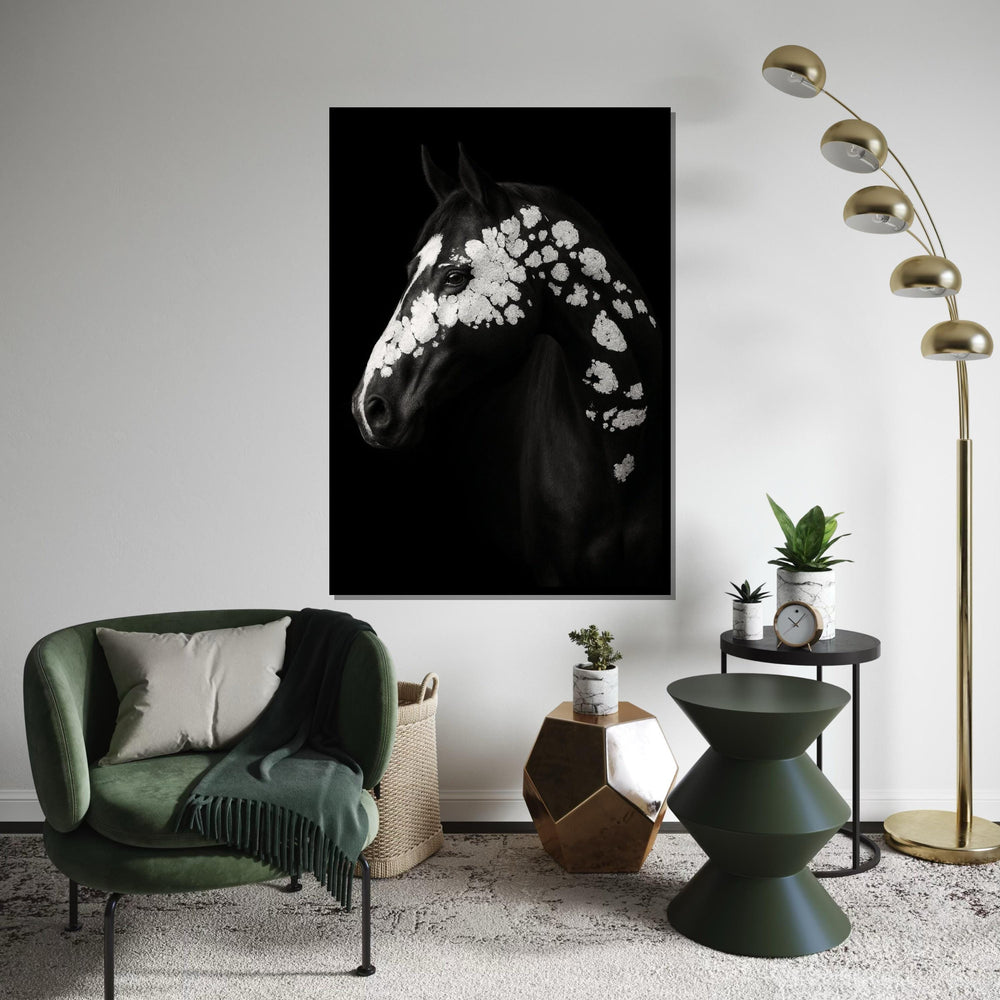 Print Canvas, Abstract Horse Canvas, Black and White Horse Art, Spotted Horse Wall Print, Animal Canvas Design, Ready to Hang Decoration
