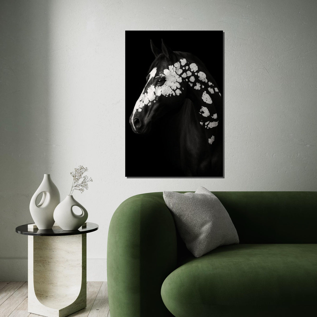 Print Canvas, Abstract Horse Canvas, Black and White Horse Art, Spotted Horse Wall Print, Animal Canvas Design, Ready to Hang Decoration