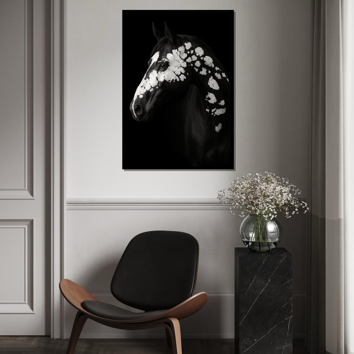 Print Canvas, Abstract Horse Canvas, Black and White Horse Art, Spotted Horse Wall Print, Animal Canvas Design, Ready to Hang Decoration