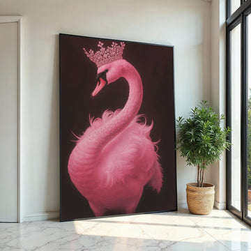 Majestic Swan Canvas, Print Canvas,Crowned Pink Swan Art,Elegant Bird Wall Art, Canvas Design, Ready to Hang, Swan Poster, Animal Print