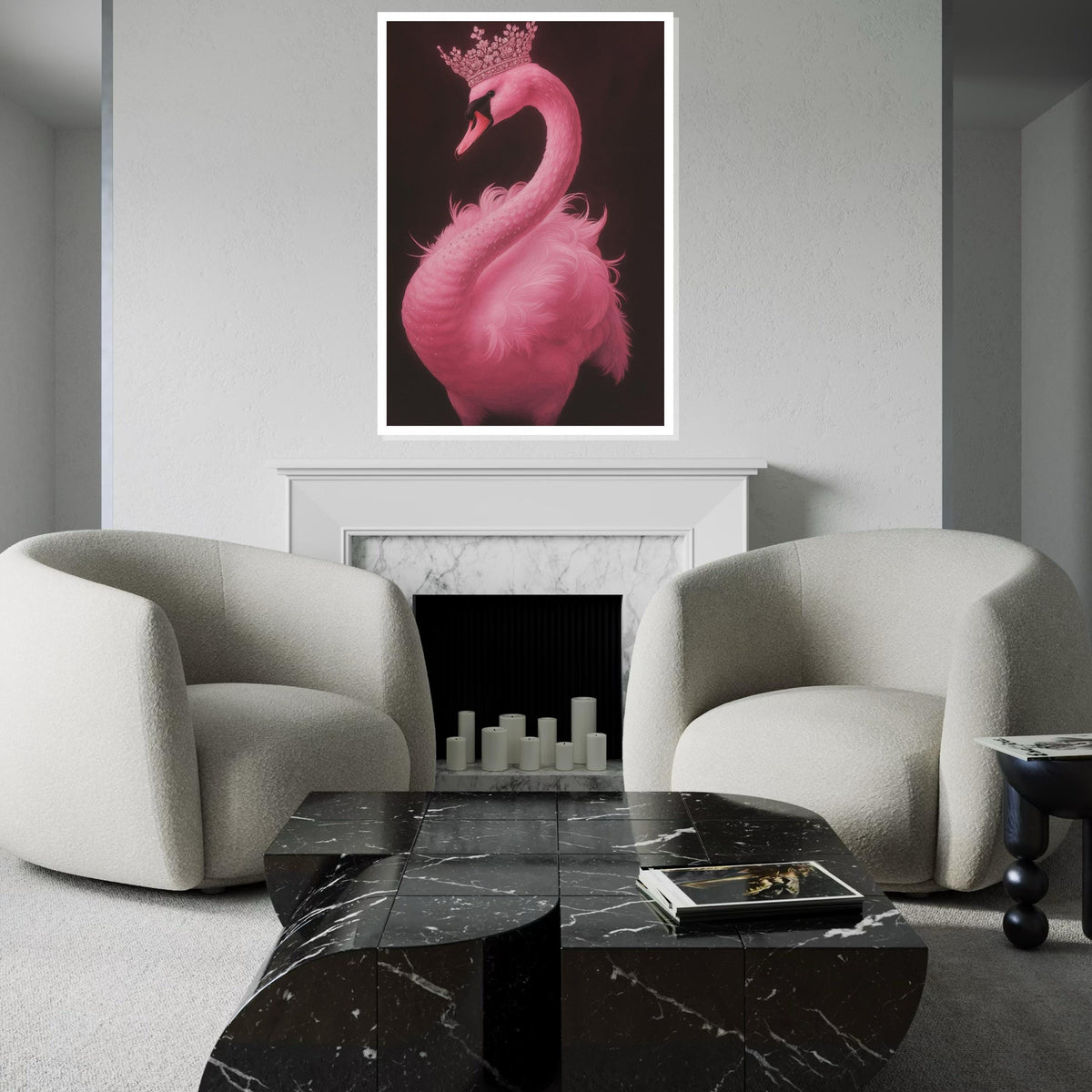 Majestic Swan Canvas, Print Canvas,Crowned Pink Swan Art,Elegant Bird Wall Art, Canvas Design, Ready to Hang, Swan Poster, Animal Print