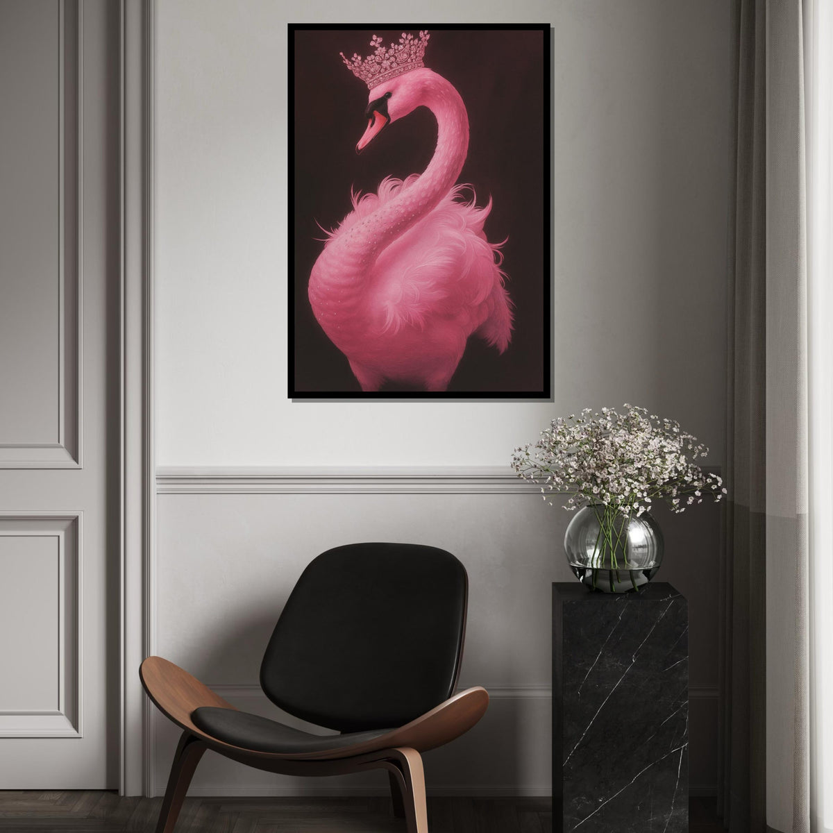 Majestic Swan Canvas, Print Canvas,Crowned Pink Swan Art,Elegant Bird Wall Art, Canvas Design, Ready to Hang, Swan Poster, Animal Print
