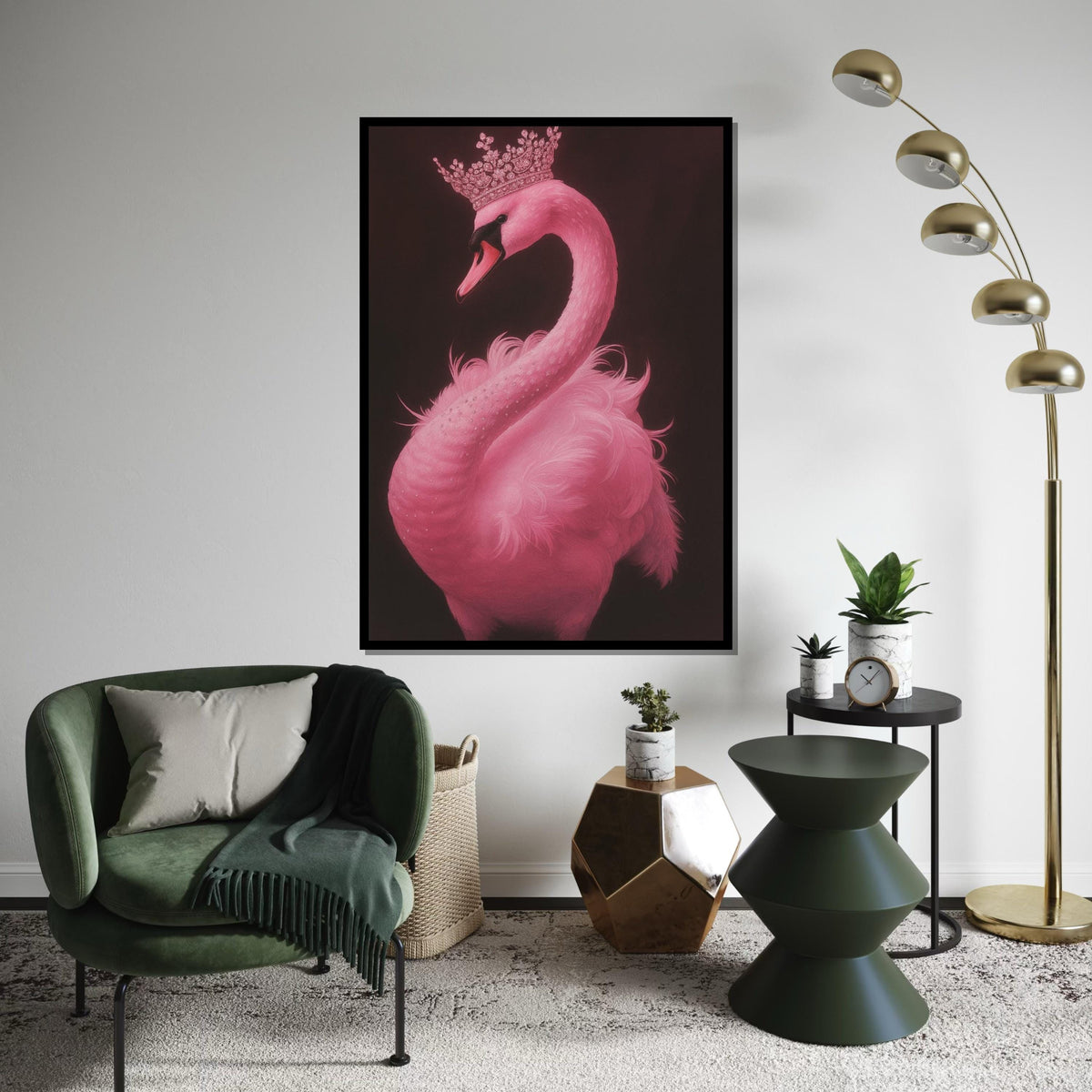 Majestic Swan Canvas, Print Canvas,Crowned Pink Swan Art,Elegant Bird Wall Art, Canvas Design, Ready to Hang, Swan Poster, Animal Print