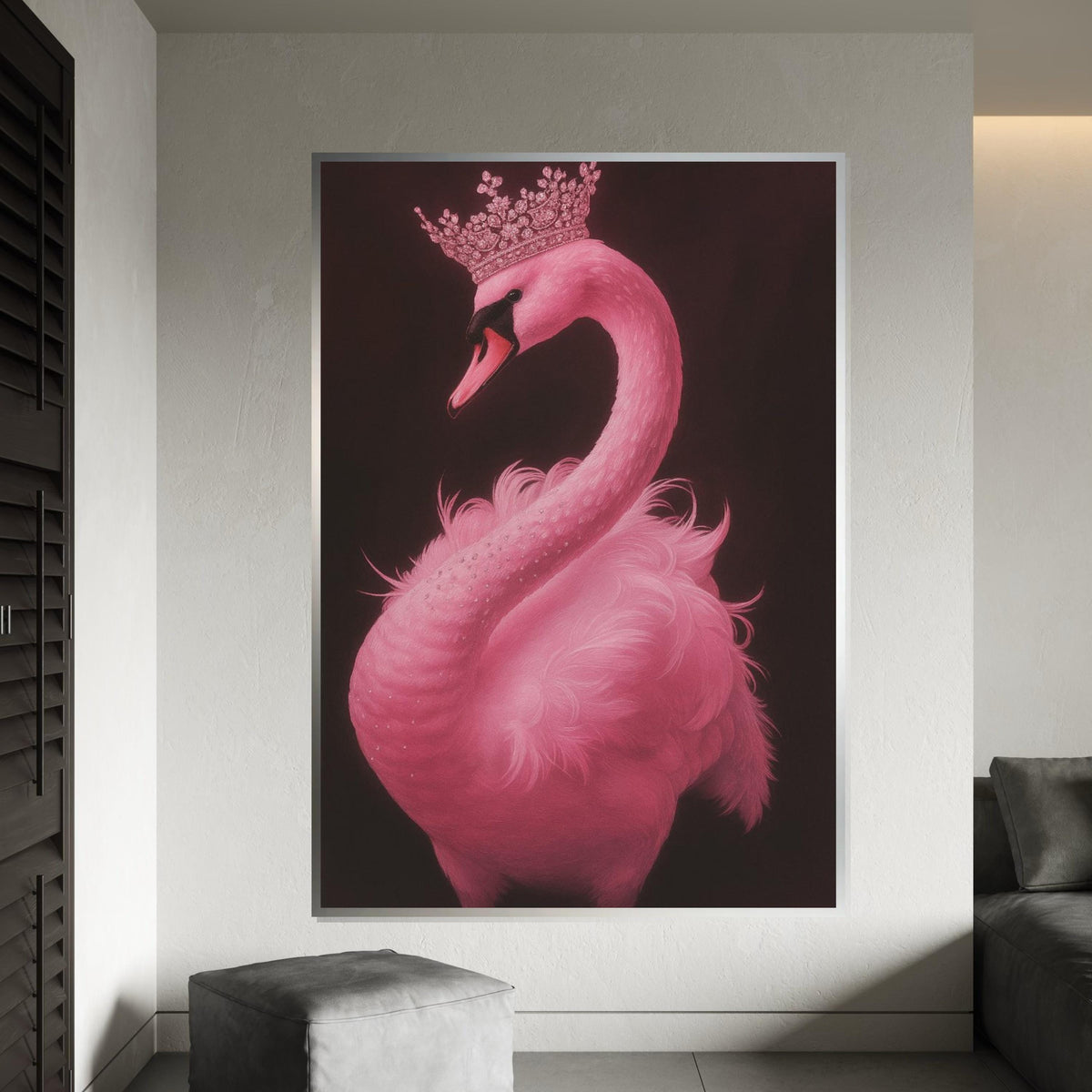 Majestic Swan Canvas, Print Canvas,Crowned Pink Swan Art,Elegant Bird Wall Art, Canvas Design, Ready to Hang, Swan Poster, Animal Print