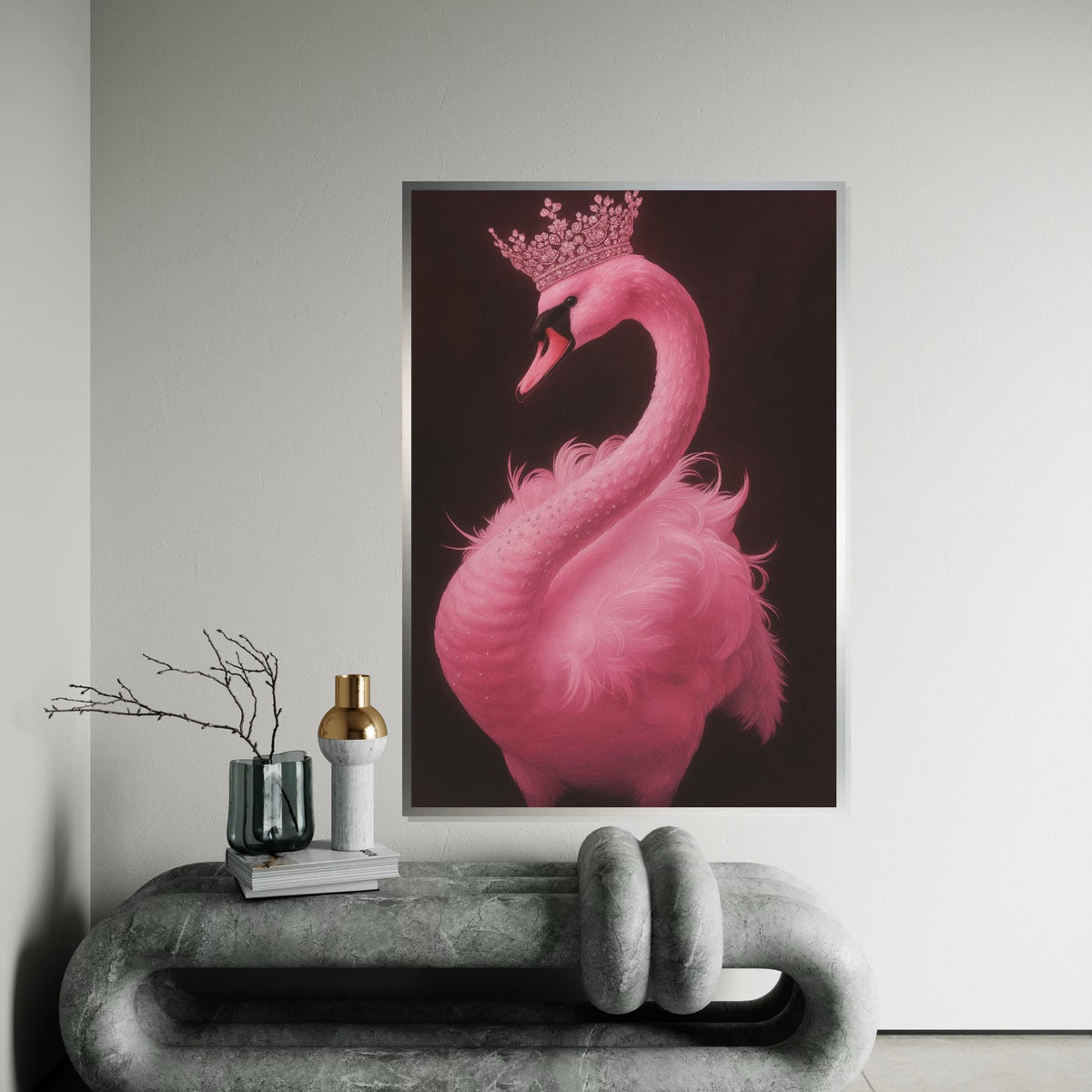 Majestic Swan Canvas, Print Canvas,Crowned Pink Swan Art,Elegant Bird Wall Art, Canvas Design, Ready to Hang, Swan Poster, Animal Print