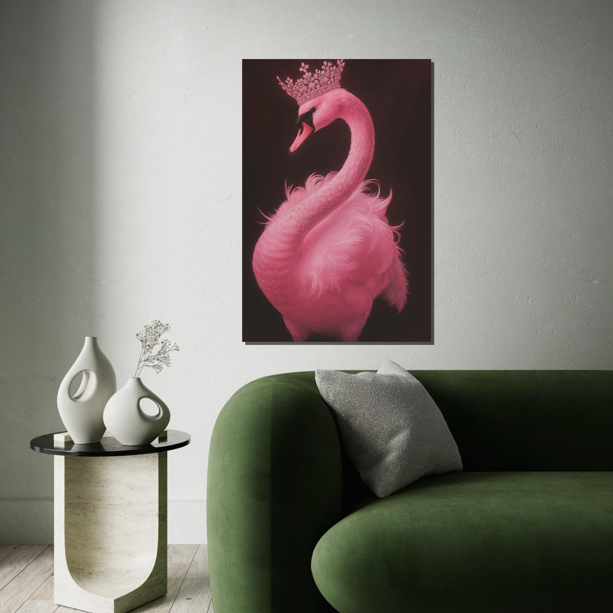 Majestic Swan Canvas, Print Canvas,Crowned Pink Swan Art,Elegant Bird Wall Art, Canvas Design, Ready to Hang, Swan Poster, Animal Print