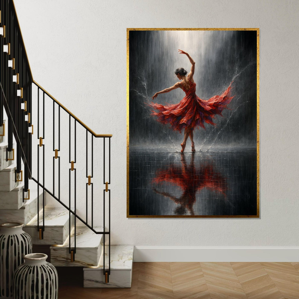 Print Art Canvas, Ballet Dancer Canvas, Dancing in Rain Art, Elegant Wall Art, Ballerina Wall Art Canvas Design, Ready to Hang Decoration