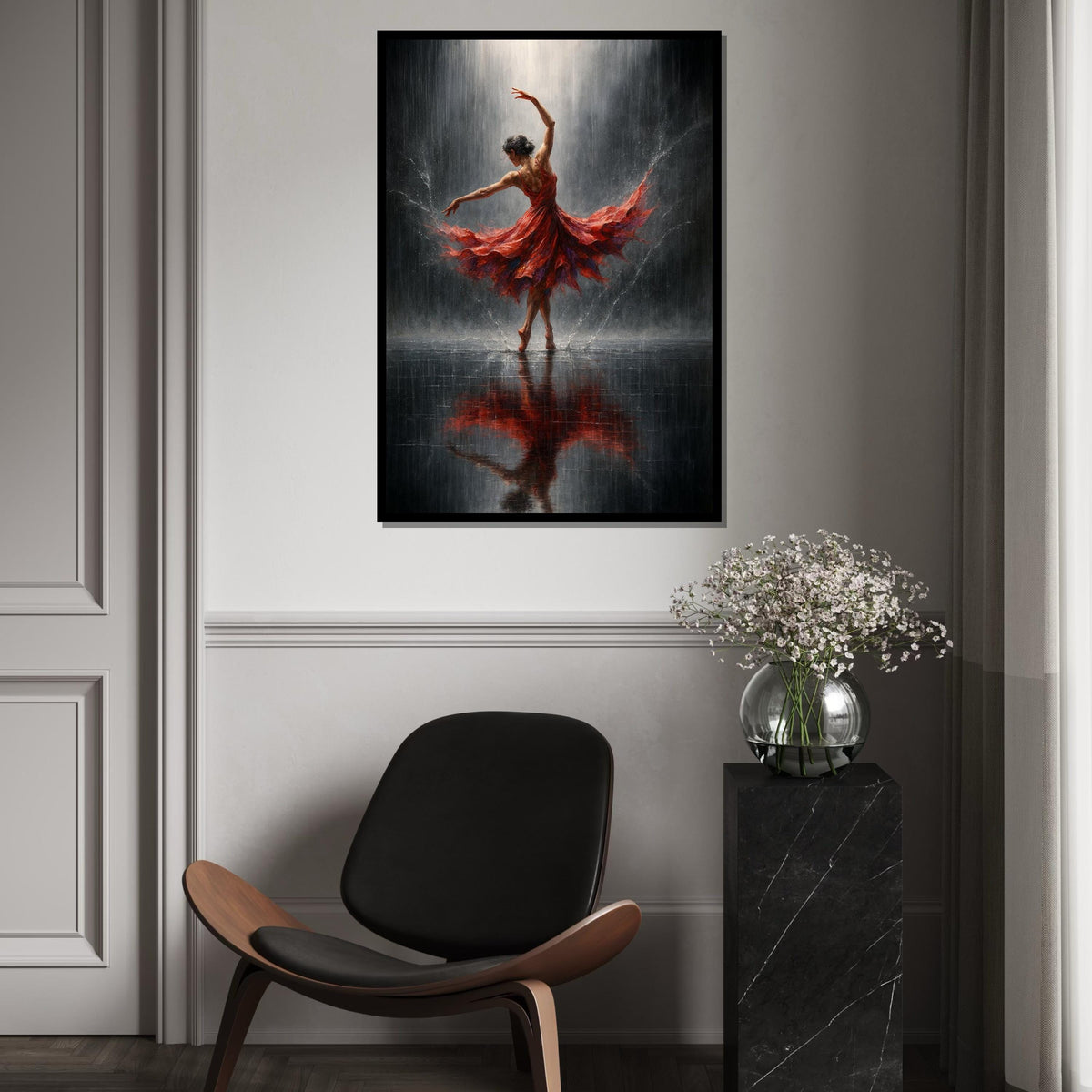 Print Art Canvas, Ballet Dancer Canvas, Dancing in Rain Art, Elegant Wall Art, Ballerina Wall Art Canvas Design, Ready to Hang Decoration
