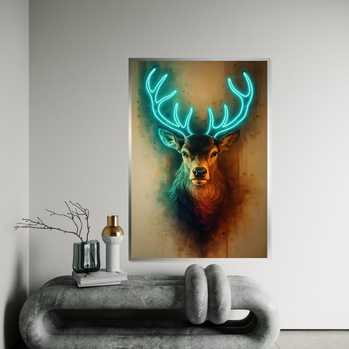 Print Canvas, Neon Stag Canvas, Glowing Antlers Wall Art, Deer Print, Animal Canvas Design, Modern Wall Decor, Ready To Hang Decoration