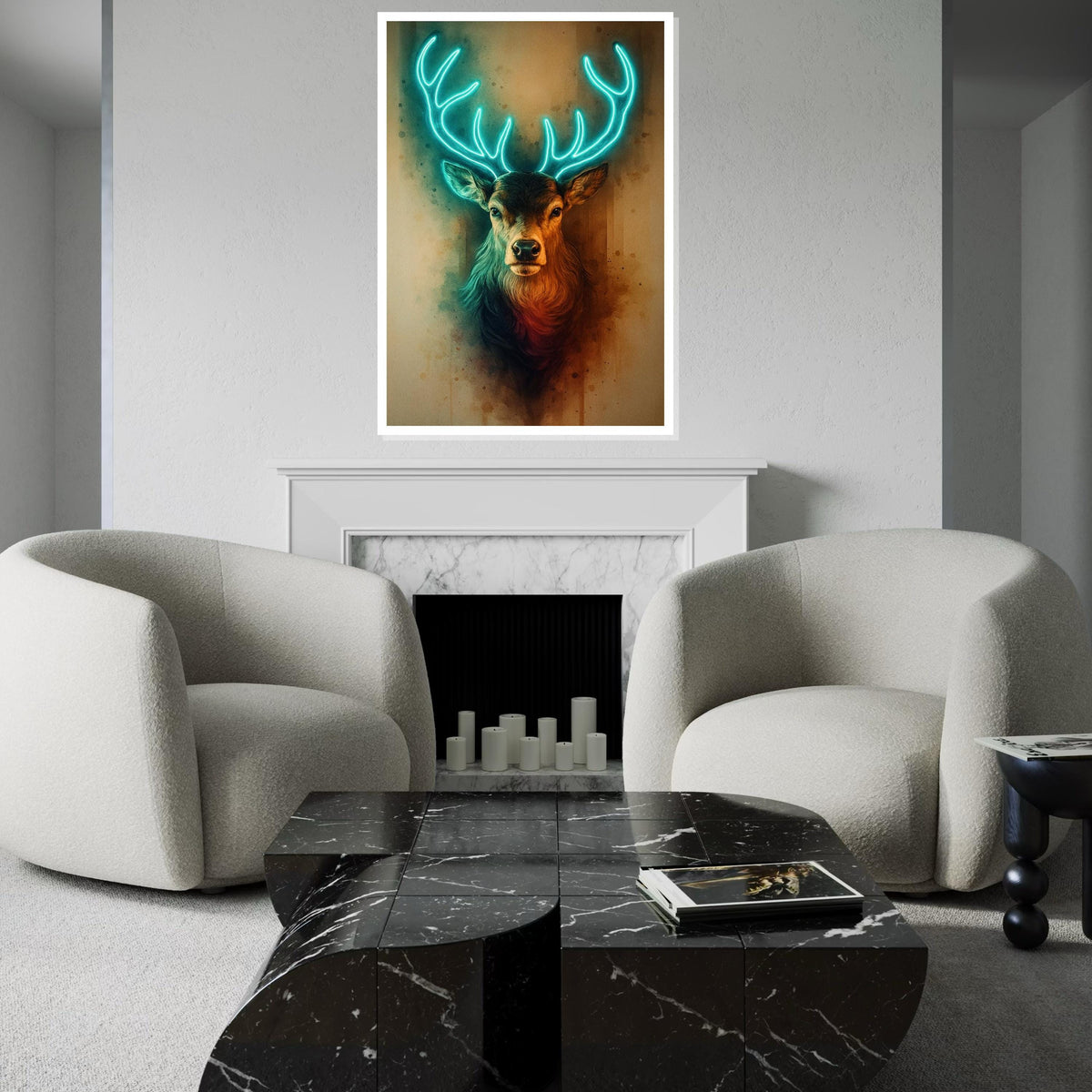 Print Canvas, Neon Stag Canvas, Glowing Antlers Wall Art, Deer Print, Animal Canvas Design, Modern Wall Decor, Ready To Hang Decoration