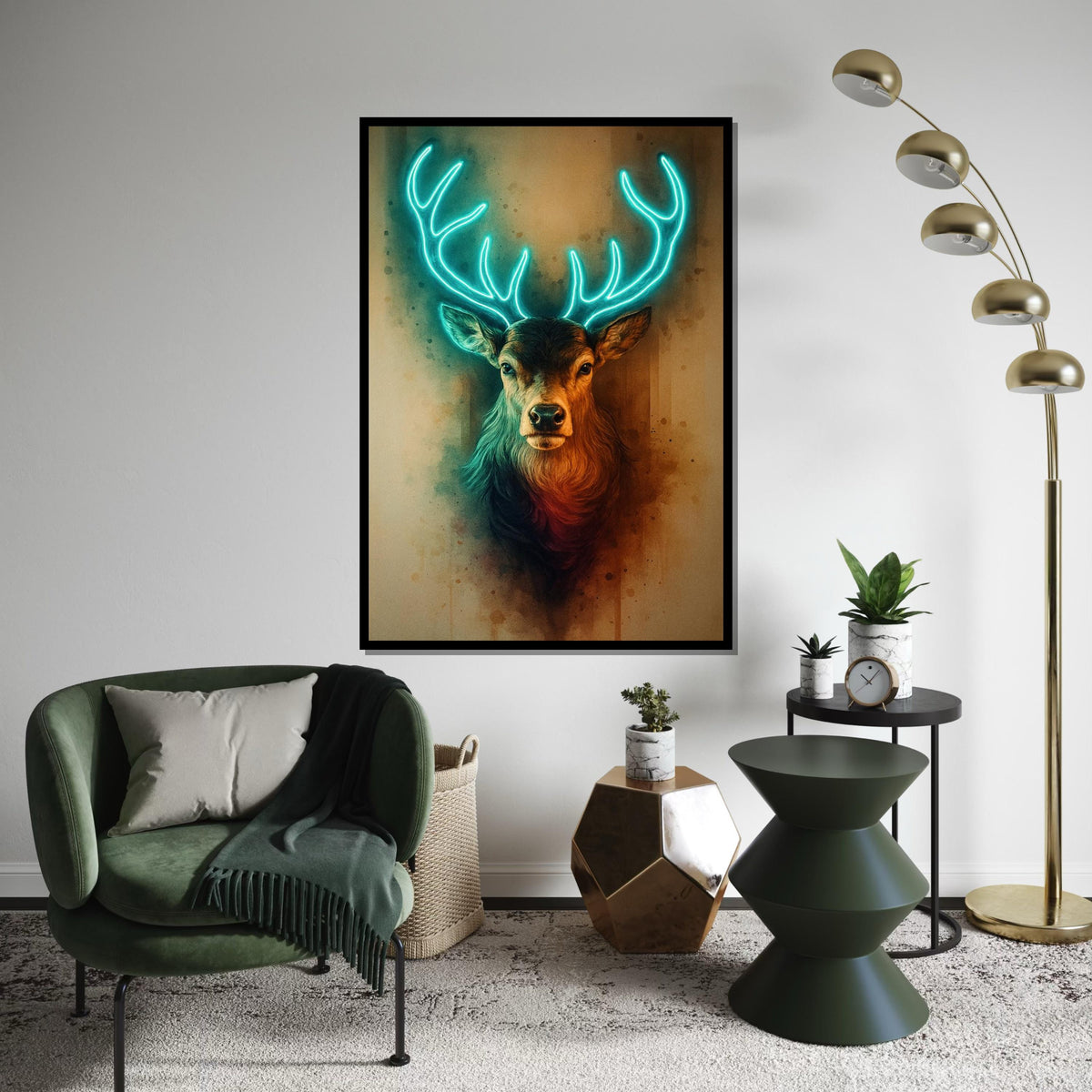 Print Canvas, Neon Stag Canvas, Glowing Antlers Wall Art, Deer Print, Animal Canvas Design, Modern Wall Decor, Ready To Hang Decoration