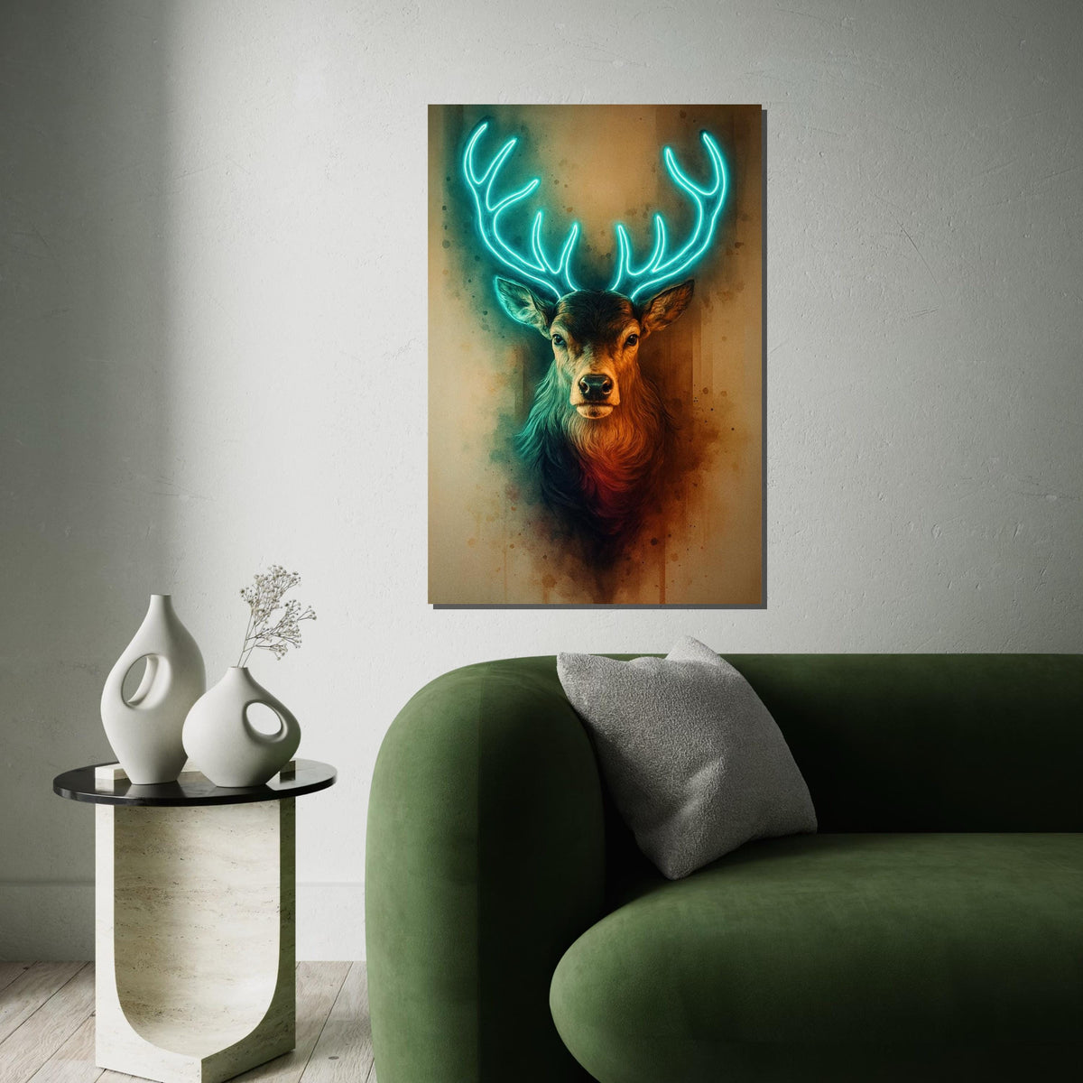 Print Canvas, Neon Stag Canvas, Glowing Antlers Wall Art, Deer Print, Animal Canvas Design, Modern Wall Decor, Ready To Hang Decoration