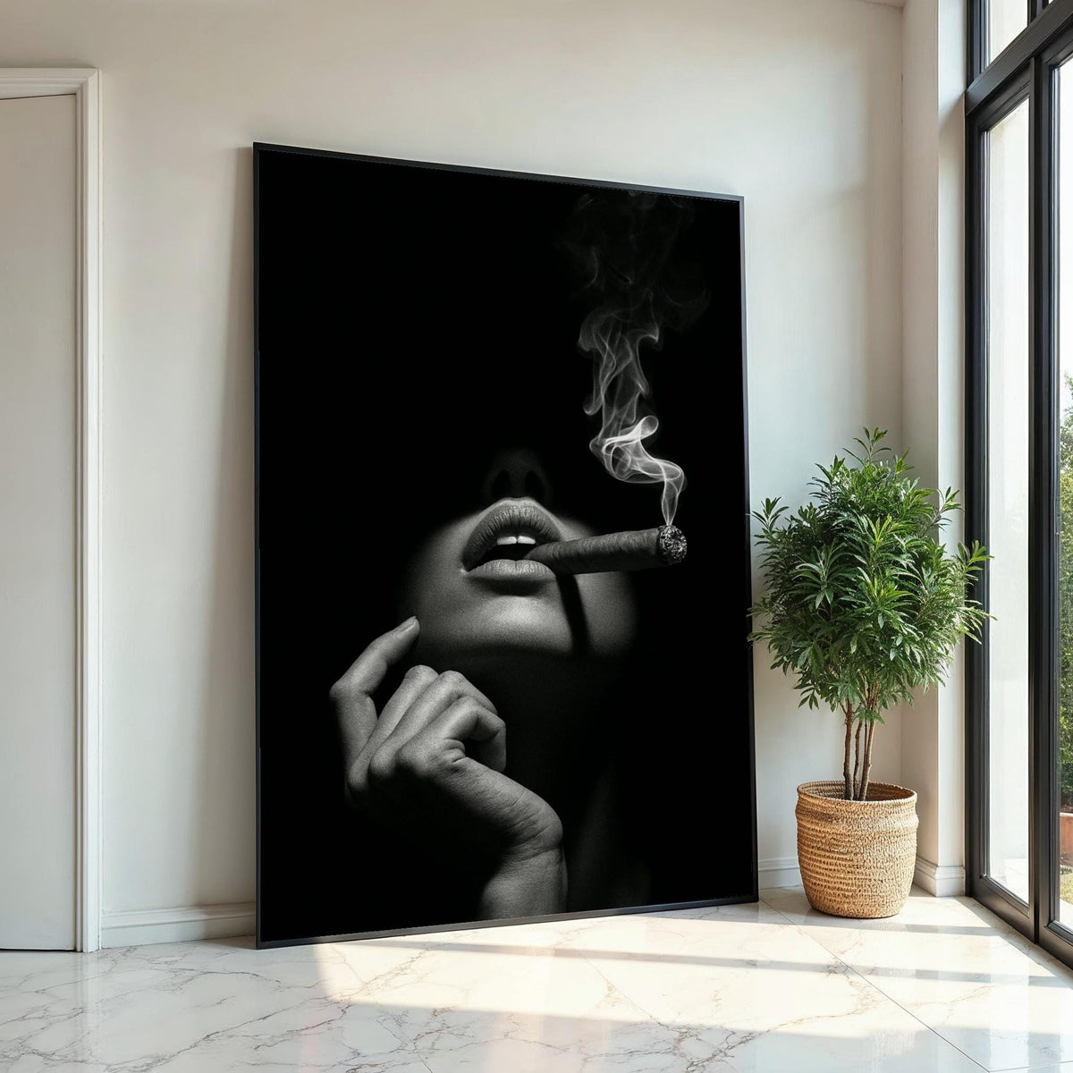 Moody Cigar Canvas, Noir Wall Art, Smoke Shadow Print, Wall Art Canvas Design, Ready To Hang Decoration, Elegant Dark Poster, Print Canvas