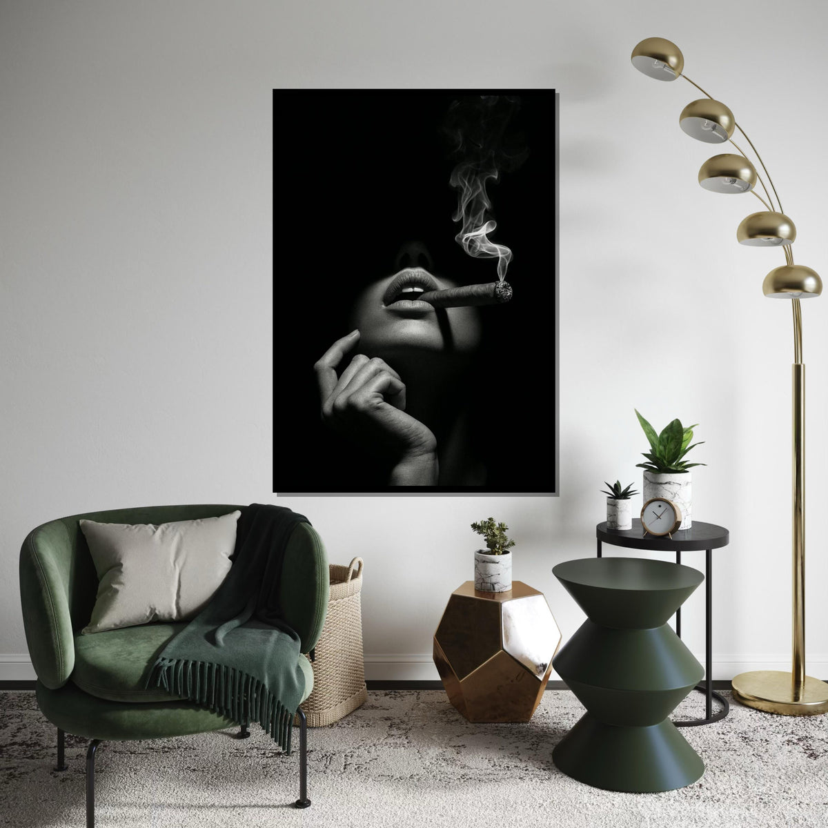 Moody Cigar Canvas, Noir Wall Art, Smoke Shadow Print, Wall Art Canvas Design, Ready To Hang Decoration, Elegant Dark Poster, Print Canvas