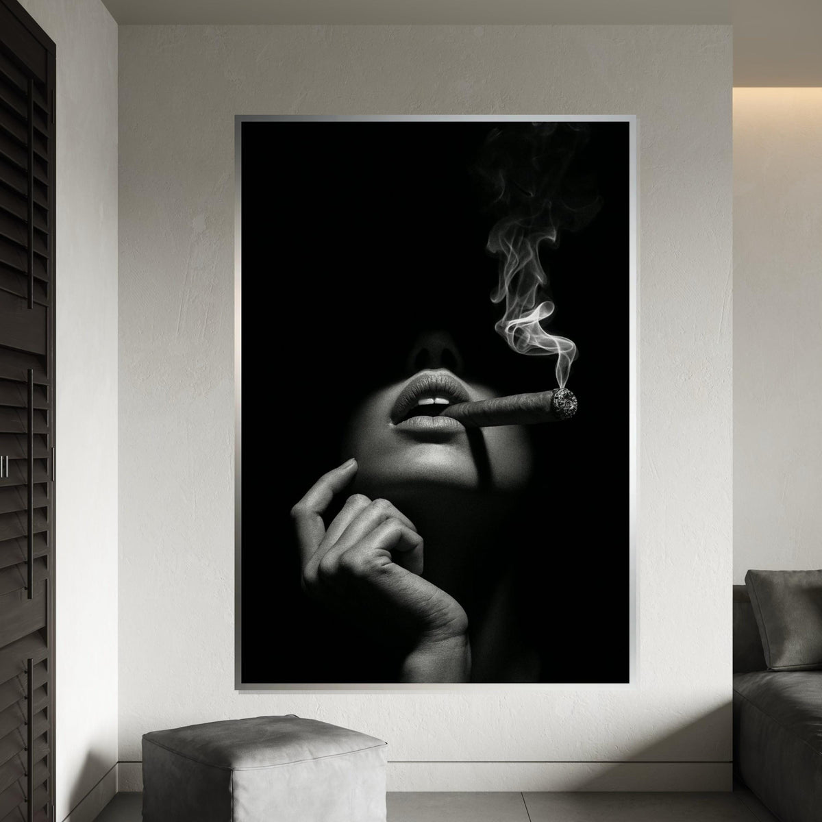 Moody Cigar Canvas, Noir Wall Art, Smoke Shadow Print, Wall Art Canvas Design, Ready To Hang Decoration, Elegant Dark Poster, Print Canvas