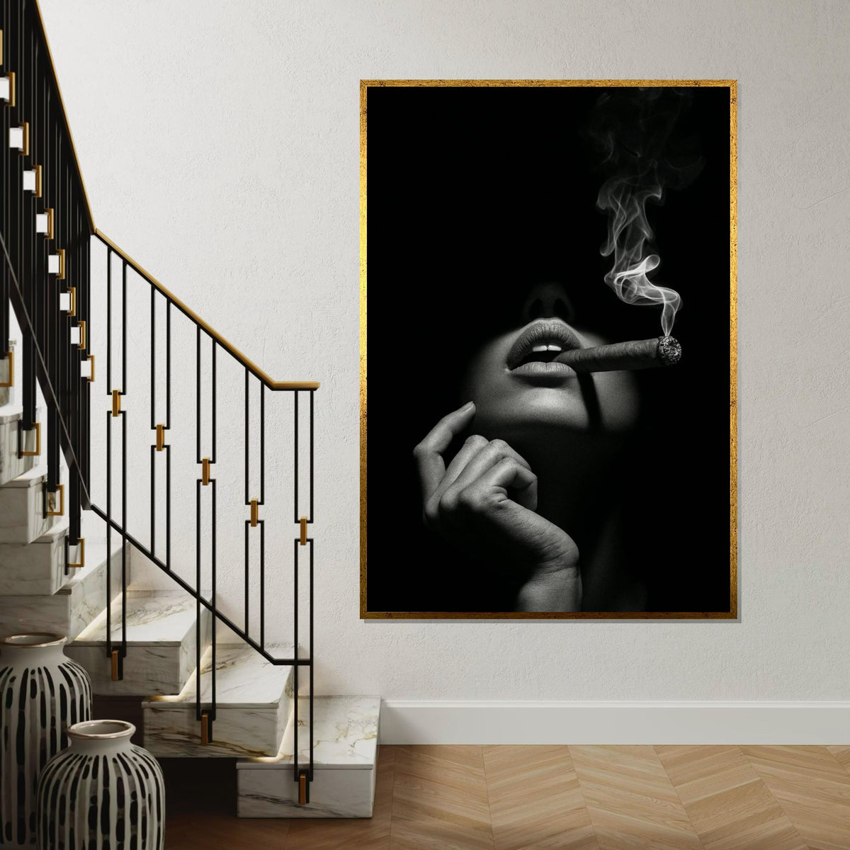 Moody Cigar Canvas, Noir Wall Art, Smoke Shadow Print, Wall Art Canvas Design, Ready To Hang Decoration, Elegant Dark Poster, Print Canvas