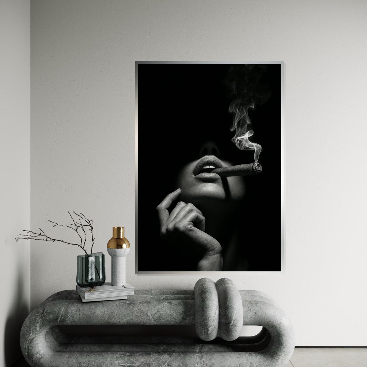 Moody Cigar Canvas, Noir Wall Art, Smoke Shadow Print, Wall Art Canvas Design, Ready To Hang Decoration, Elegant Dark Poster, Print Canvas